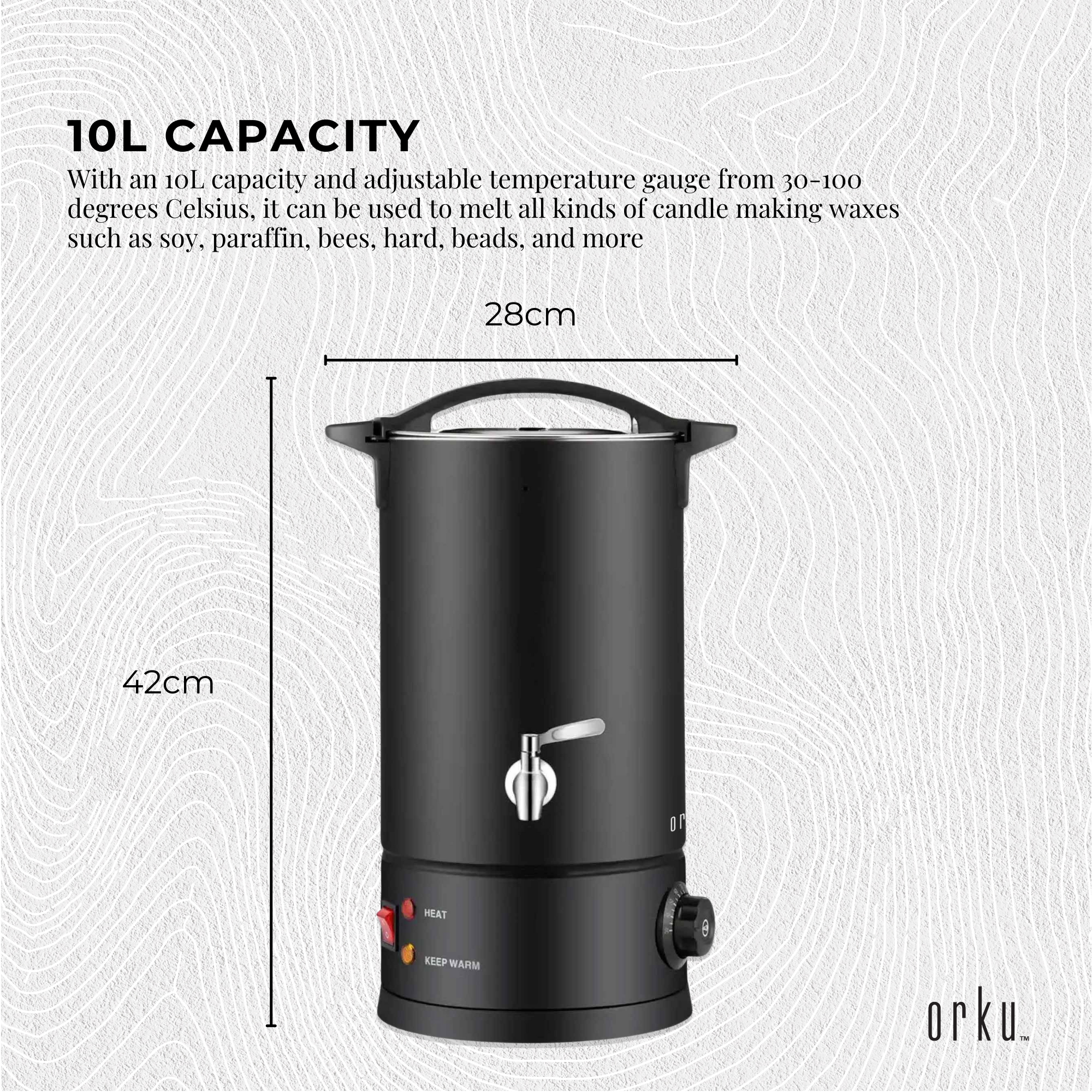 10L Black Candle Wax Heater with Tap & Accessories - Professional Candle Wax Melter for DIY Candles, Waxing, and Spa Treatments at Home or Salon