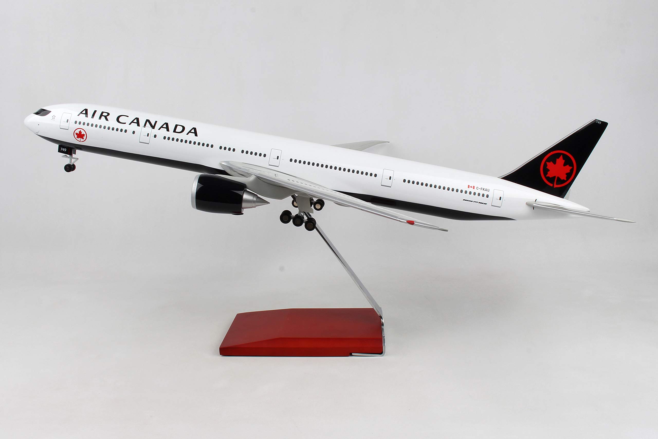 Daron 1/100 Scale Air Canada Boeing 777-300ER Diecast Model Airplane with Wood Display Stand & Landing Gear - Collectible Aircraft for Aviation Enthusiasts, Home Office Decor & Gift for Plane Lovers