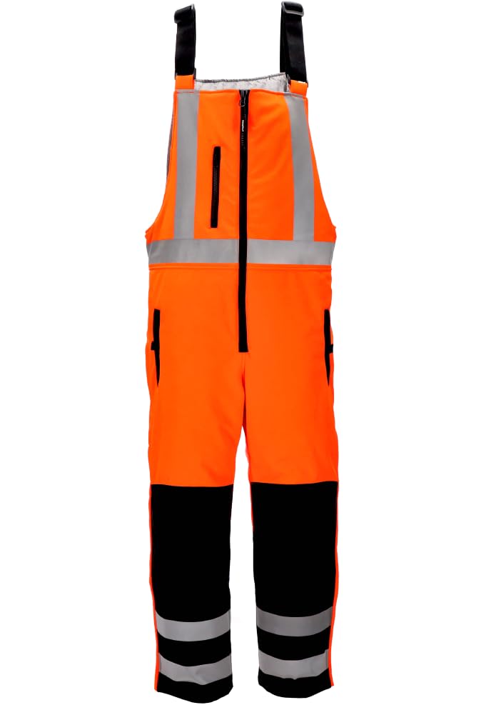 RefrigiWear Men's HiVis Insulated Softshell High-Bib Overalls -20°F (-29°C) | Cold Weather Workwear for Construction, Hunting & Outdoor Jobs | High Visibility Winter Coveralls for Safety & Warmth