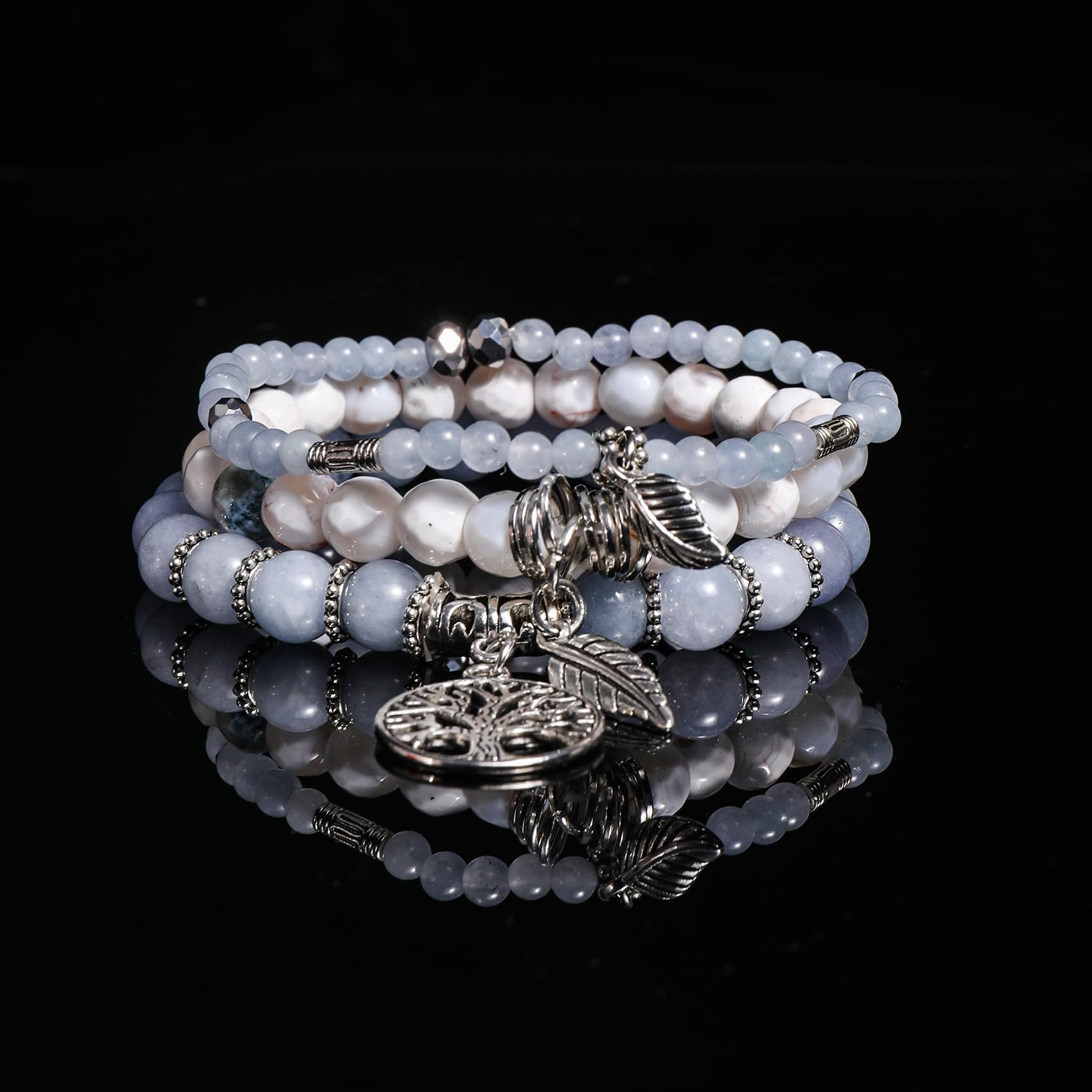 Healing Stone Crystal Beaded Bracelets for Women - Tree of Life Yoga Stretch Bracelet Set, Spiritual Jewelry Birthday Gifts for Her | Meditation, Yoga & Positive Energy Accessories