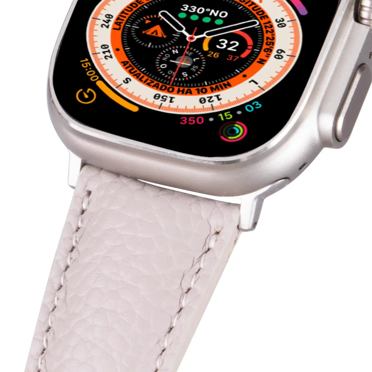 Premium Beige Leather Apple Watch Band - Classic & Stylish Replacement Strap for Apple Watch Series 1-9, SE, Ultra - Perfect for Work, Travel & Everyday Wear