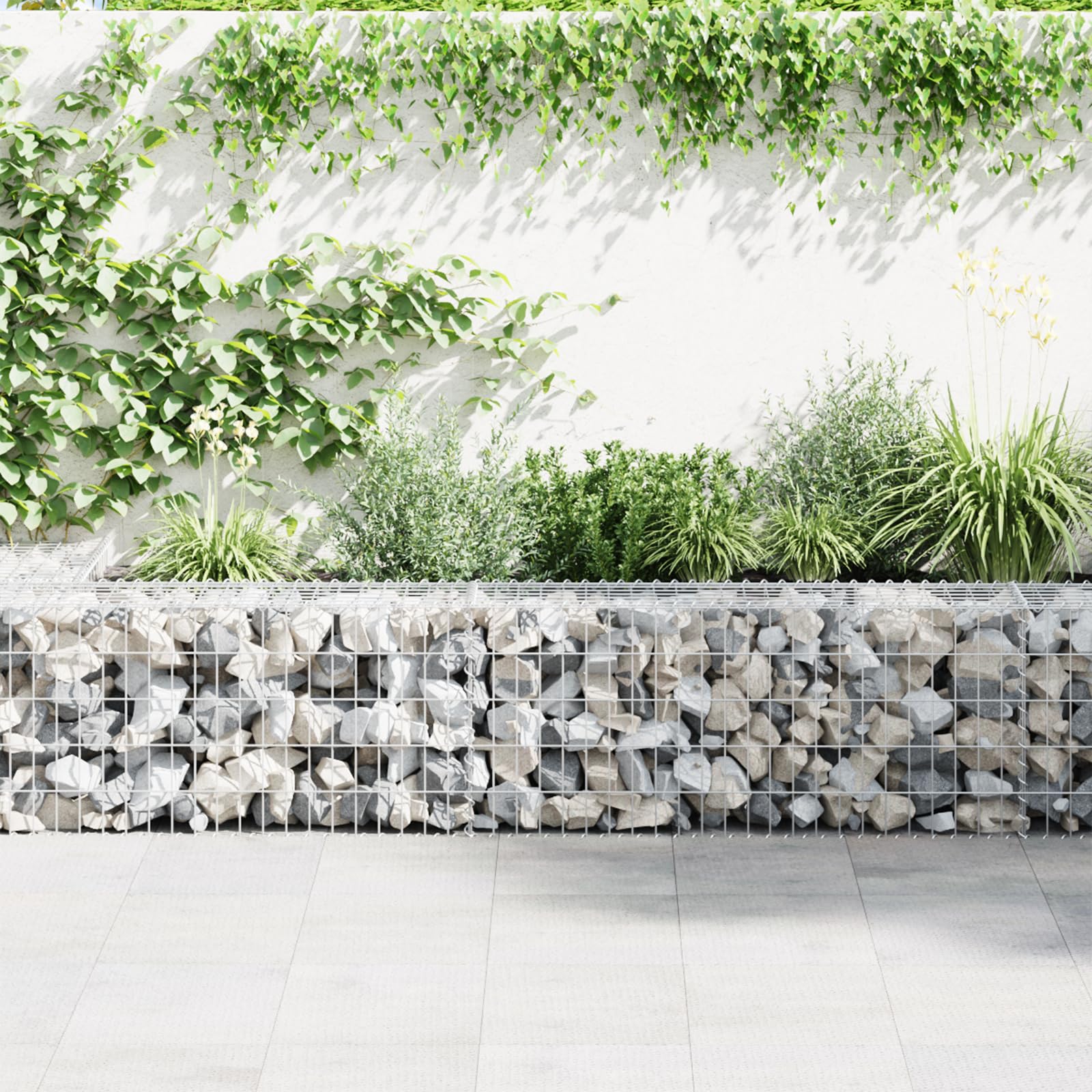 vidaXL Galvanized Steel Gabion Basket with Lids - Heavy Duty Rectangular Garden Gabion Wall Cage (354.3