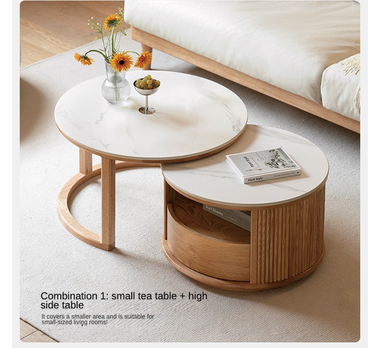 Solid Oak and Ash Wood Rock Plate Coffee Table - Rustic Living Room Furniture for Home Decor & Relaxation
