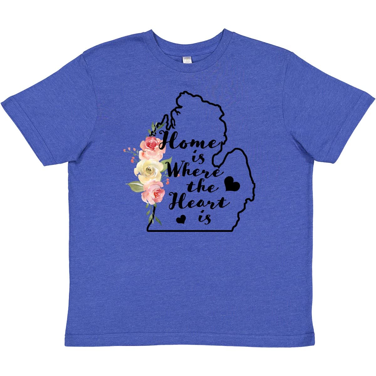 Inktastic Michigan Home is Where The Heart is Watercolor Youth T-Shirt - Soft Cotton Tee for Kids & Teens - Perfect for School, Family Outings & State Pride