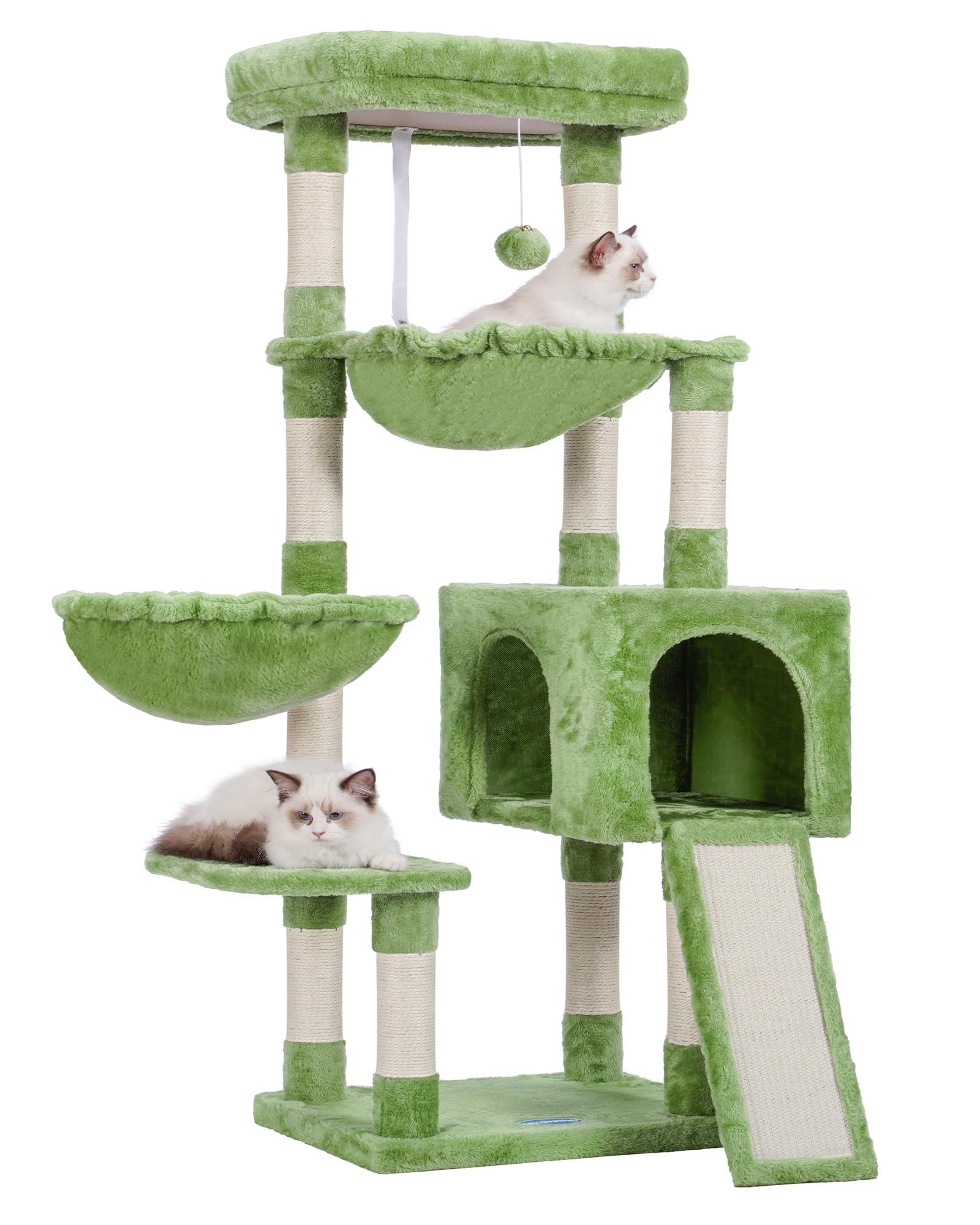 Hey-brother Large Cat Tree for Indoor Cats - Multi-Level Cat Tower with Cozy Condo, Padded Bed, Hammocks & Sisal Scratching Posts - Durable Cat Furniture for Play, Rest & Scratching (Green, MPJ006-MGR) - Perfect for Small Spaces & Kitty Playtime