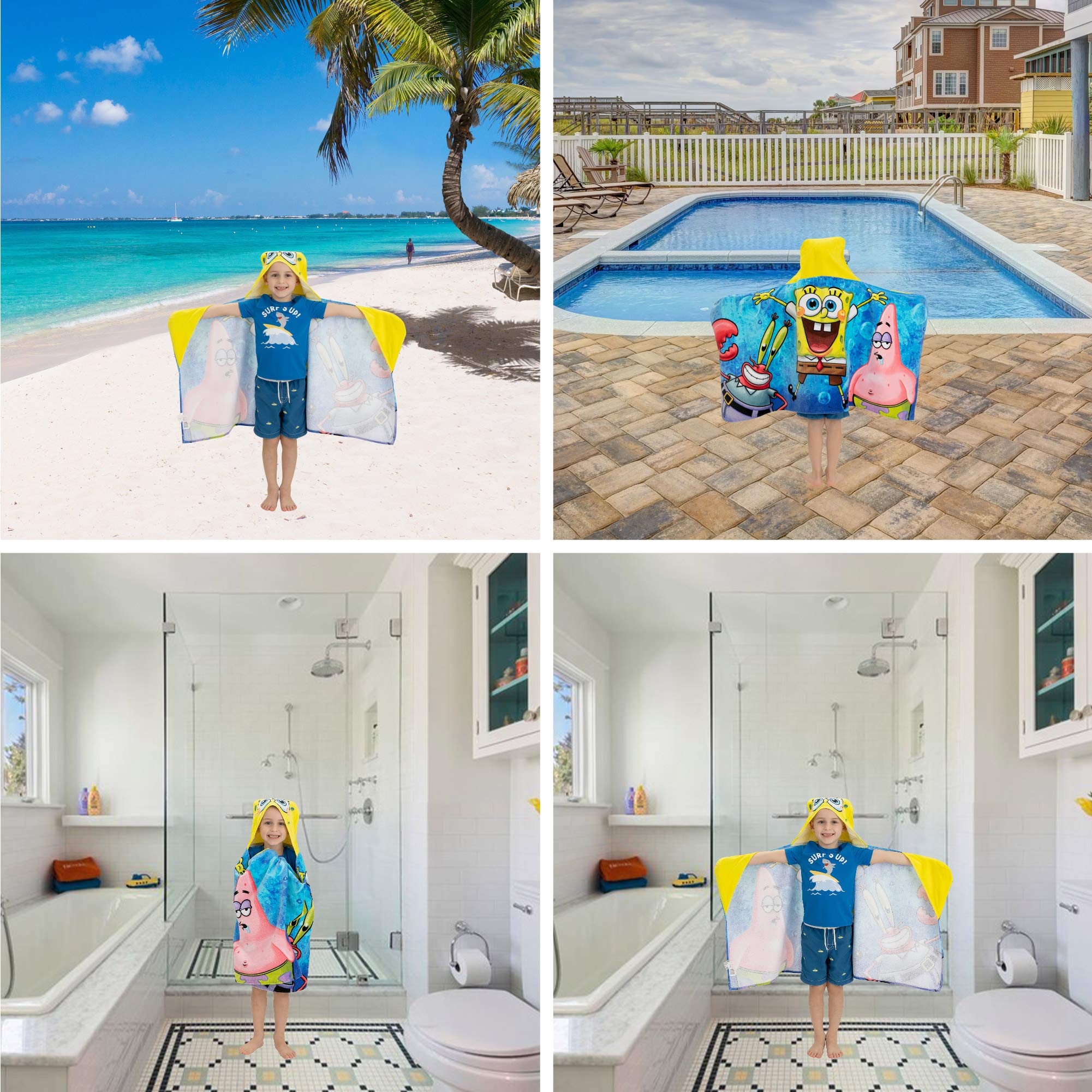 SpongeBob SquarePants Kids Hooded Towel Wrap - Soft Cotton Terry Bath & Beach Towel (24x50 inches) for Boys & Girls - Perfect for Swimming, Pool, Beach & After Bath