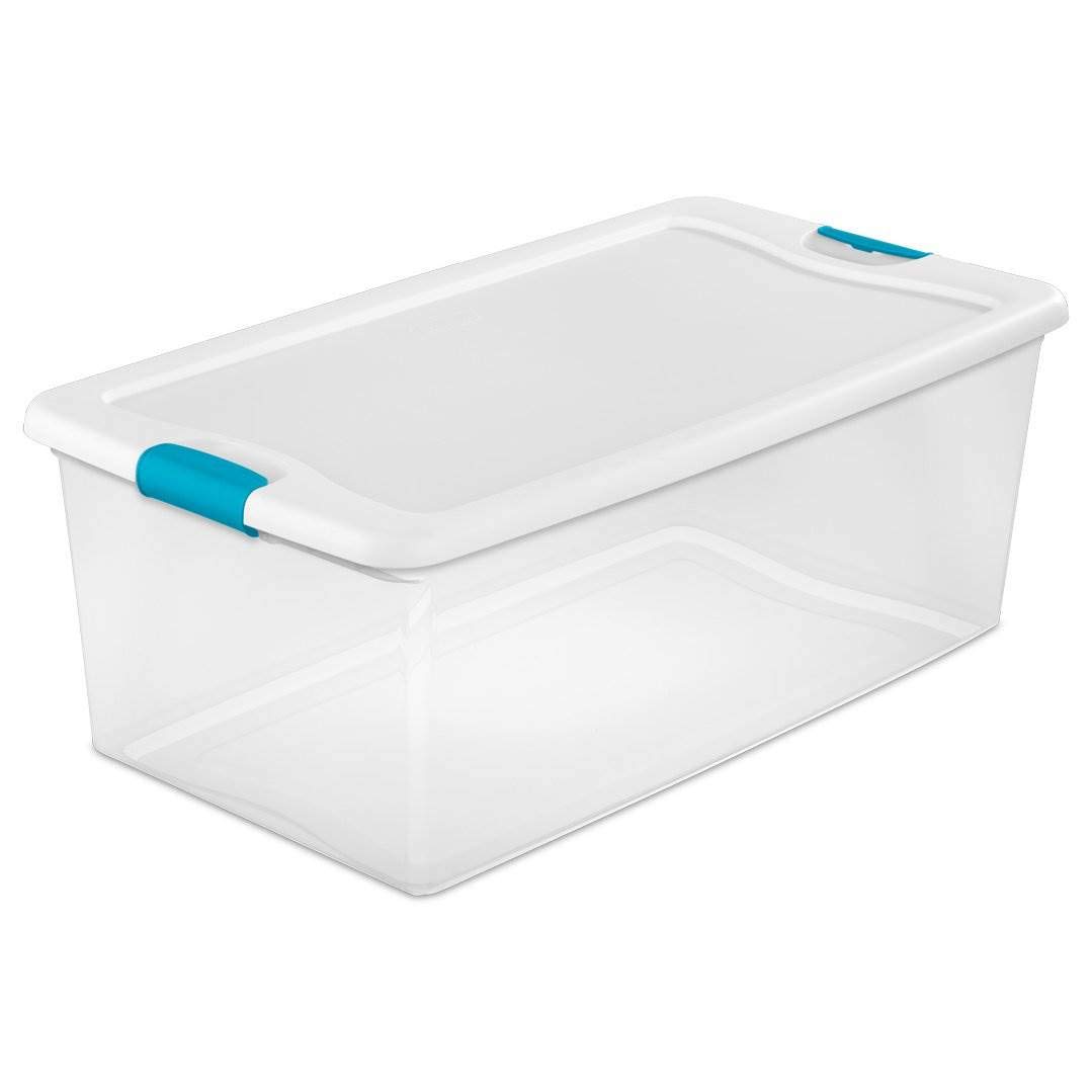 Sterilite 106 Quart & 66 Quart Clear Storage Totes with Latching Lids - 4 Pack & 6 Pack Set - Heavy Duty Plastic Bins for Home Organization, Garage Storage, and Moving Supplies