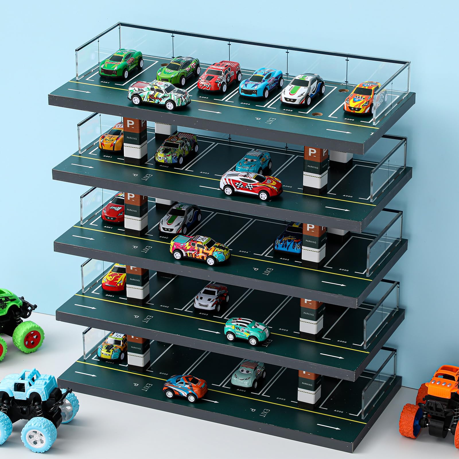 1/64 Scale Hot Wheels Diecast Car Display Case - 5-Tier Shelf Holds 30 Toy Cars for Model Car Collection | Perfect for Diorama Scenes, Parking Lot Displays & Garage Storage