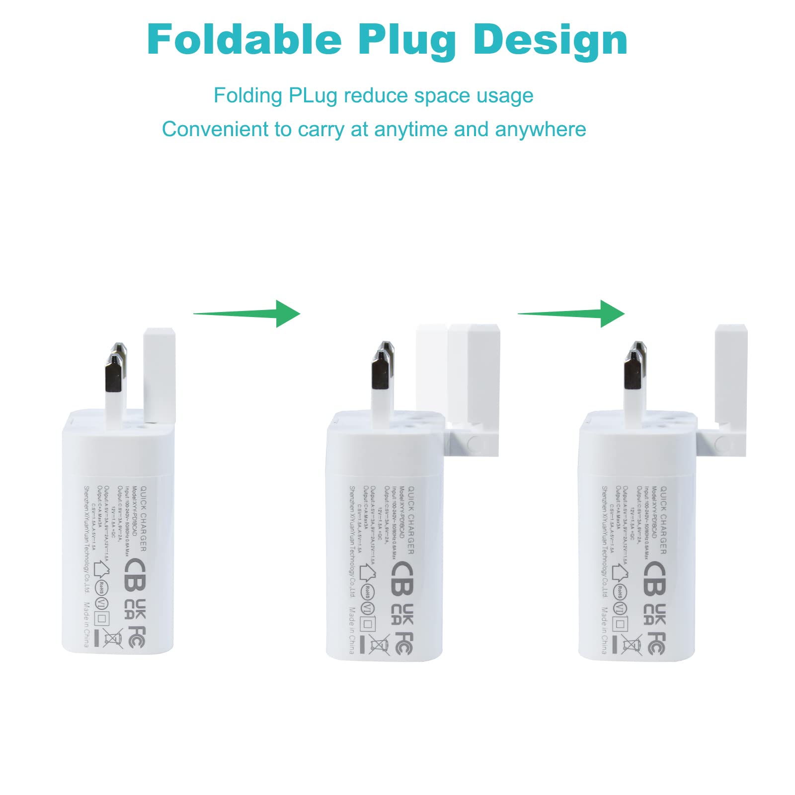 2-Pack 18W USB C PD Fast Charger with Foldable Plug | QC 3.0 & Power Delivery Compatible with iPhone, iPad, Huawei P40/P30, Moto G8 | Compact Travel Charger for Home, Office & Car (White & Gray)