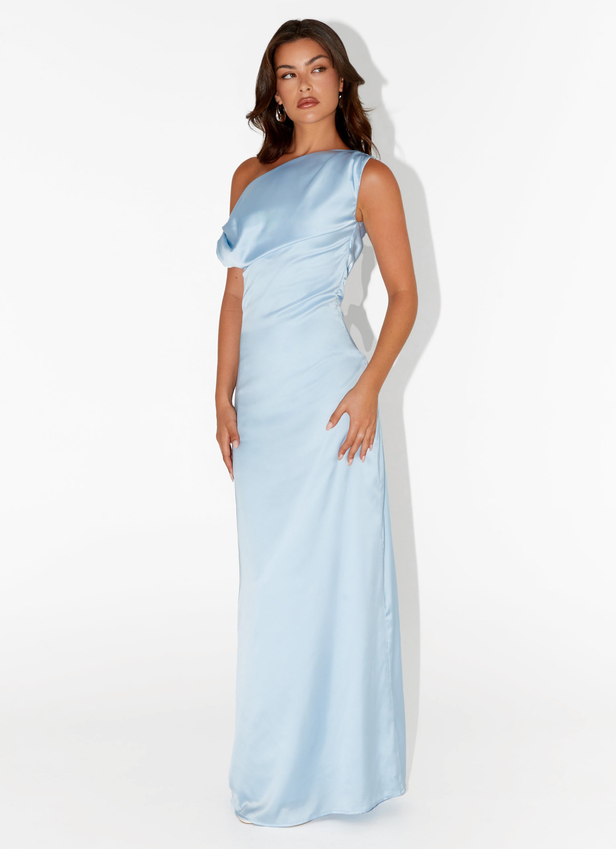 Heart of Glass Satin Maxi Dress in Blue - Elegant Formal Gown for Evening Parties, Weddings & Special Occasions
