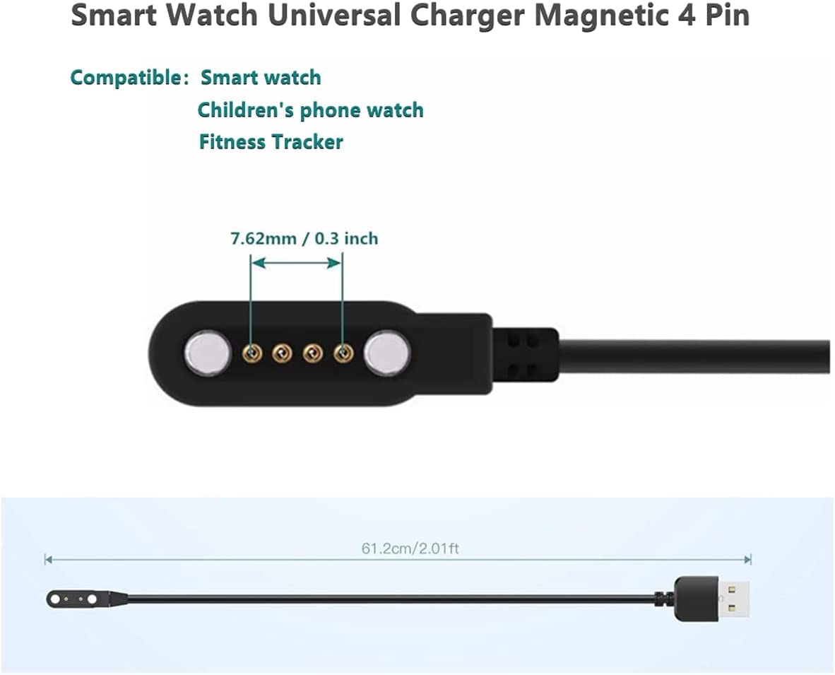 Universal Magnetic Smart Watch Charger Cable - 4 Pin USB Charging Cord for Smartwatches & Fitness Trackers (7.62mm Pin Spacing) - Perfect for Travel, Workouts & Daily Charging