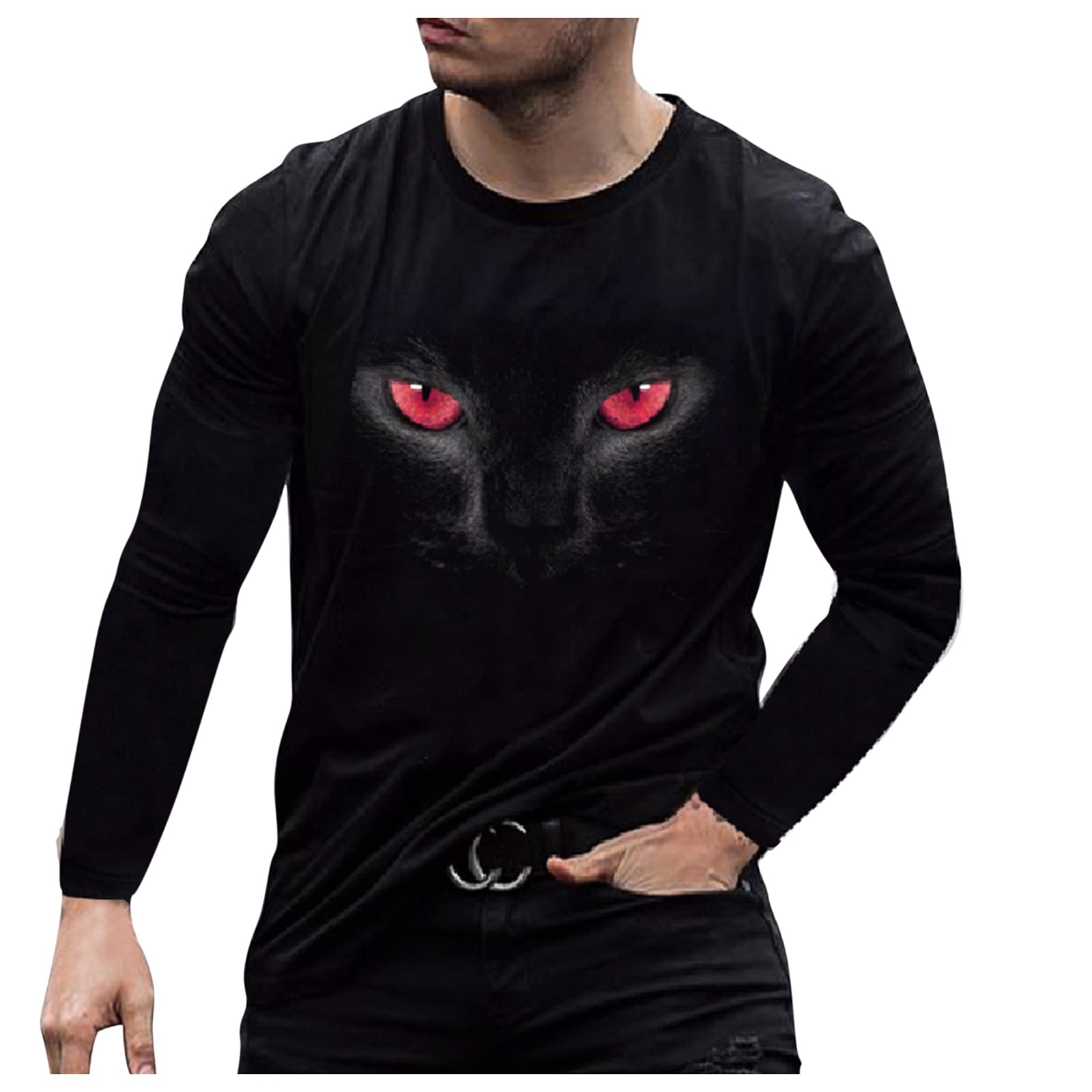 BEUU Men's 3D Lion Wolf Print Long Sleeve T-Shirt - Gym Workout, Hiking & Athletic Performance Top - Stylish Casual Sweatshirt for Outdoor Adventures & Streetwear Fashion