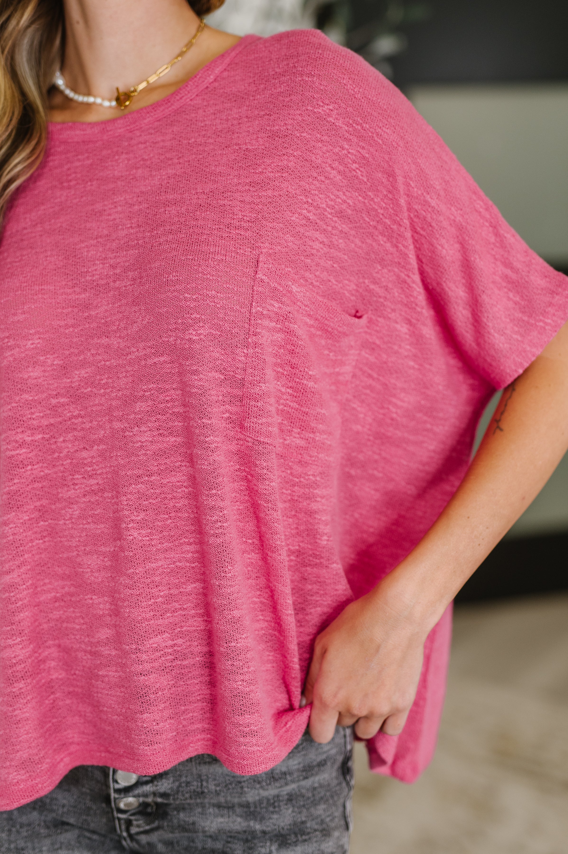 Flowy Dolman Sleeve Blouse in Hot Pink - Women's Loose Fit Casual Tunic Top for Summer Outfits & Layering