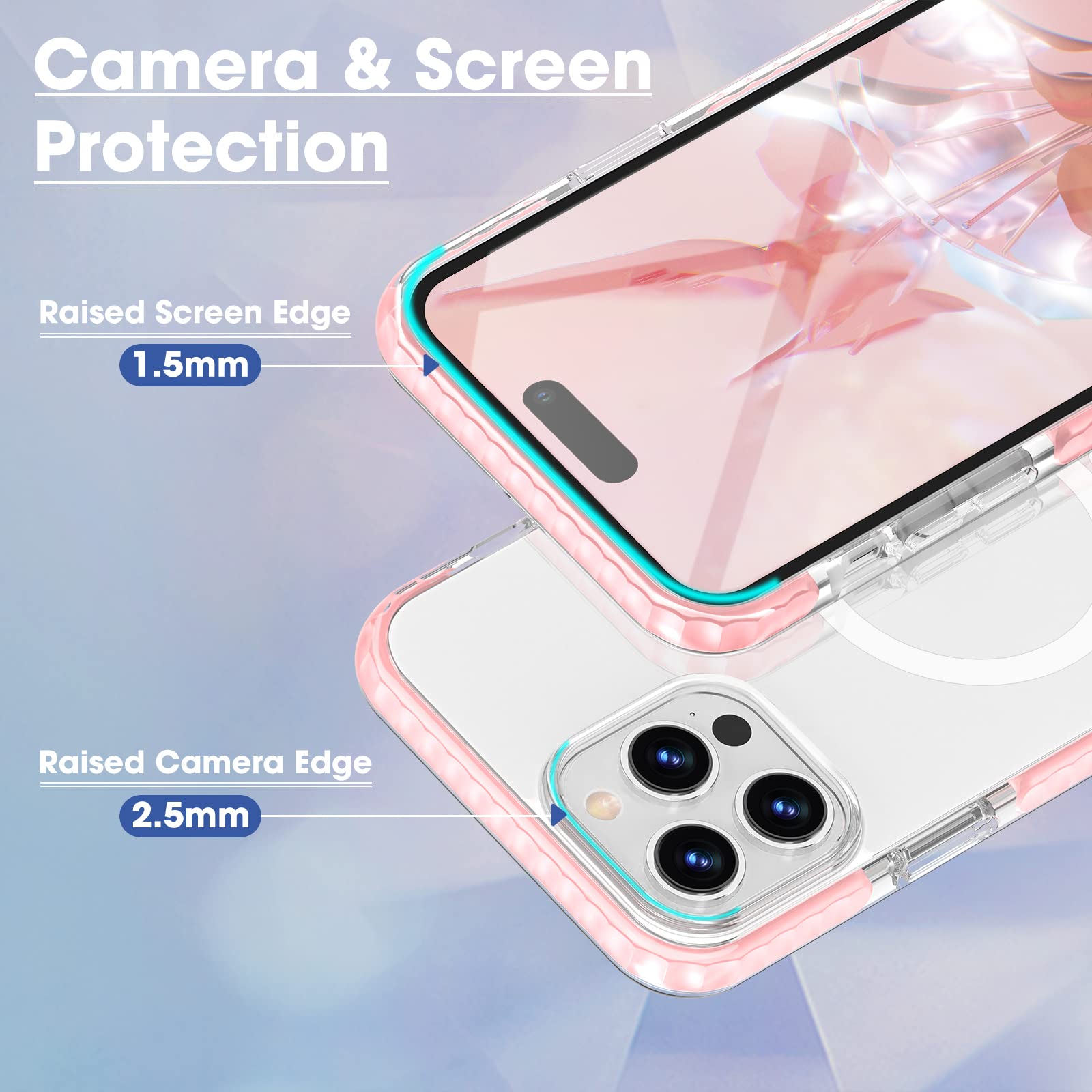 MATEPROX Magnetic Case for iPhone 14 Pro (6.1 inch 2022) - Slim Crystal Clear Shockproof Bumper with MagSafe Compatibility - Protective Cover for Women & Men - Perfect for Daily Use, Work and Travel - Pink