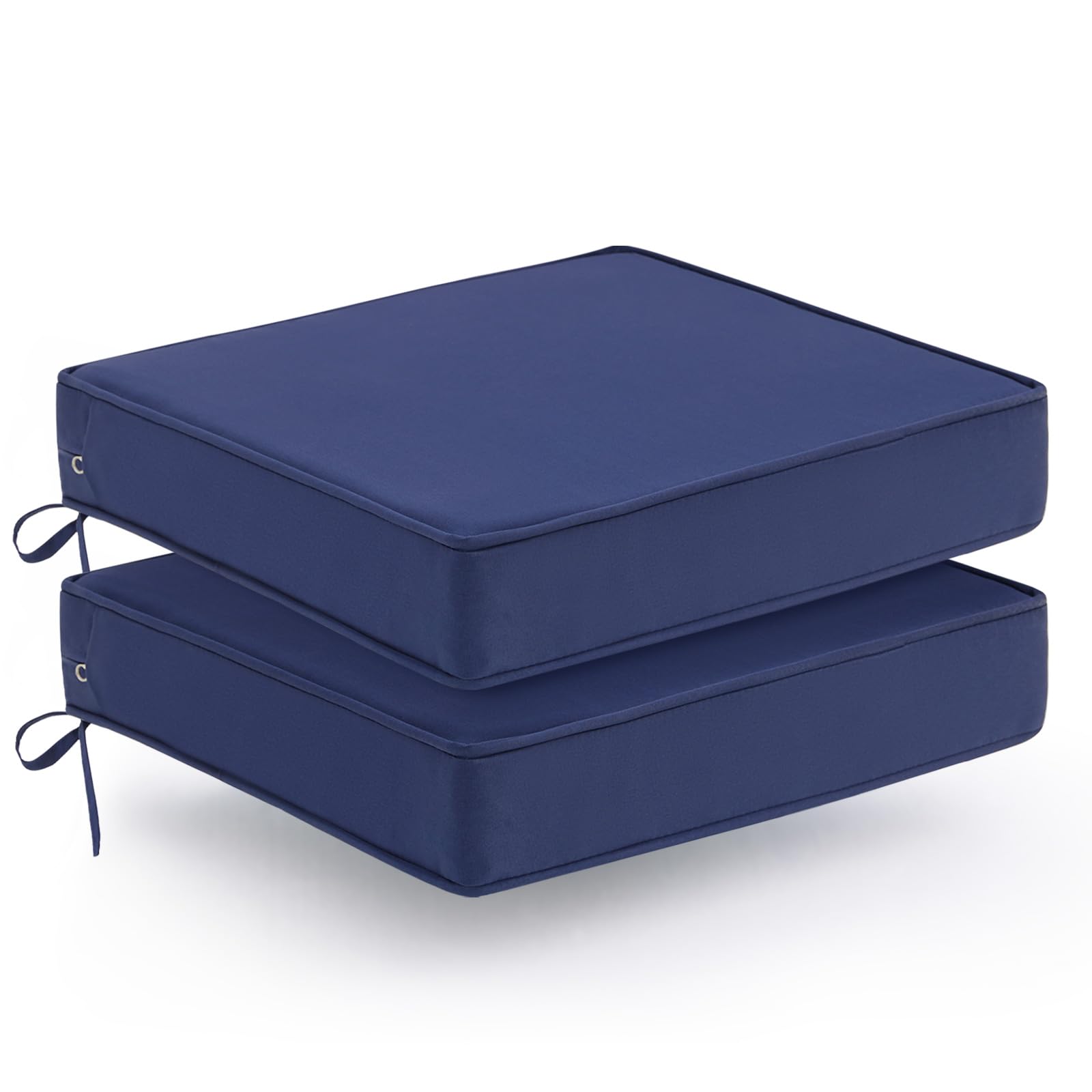 Premium Waterproof Outdoor Chair Cushions Set of 2 - 22x22x3 Inch Replacement Patio Seat Cushions - Durable Blue Furniture Cushions for Garden, Deck, Poolside & Backyard Relaxation