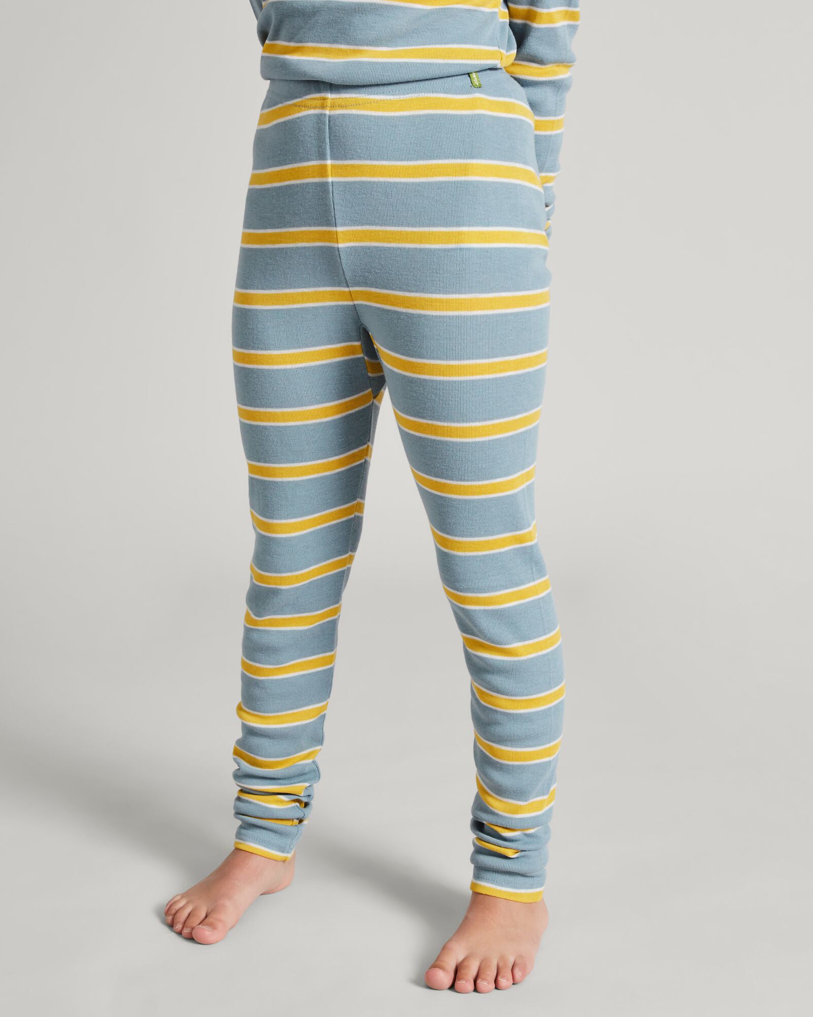 KMDCore Kids' Long John Pants - Blue Haze & Kowhai Striped Thermal Underwear for Boys & Girls - Perfect for Winter, Outdoor Activities & Layering