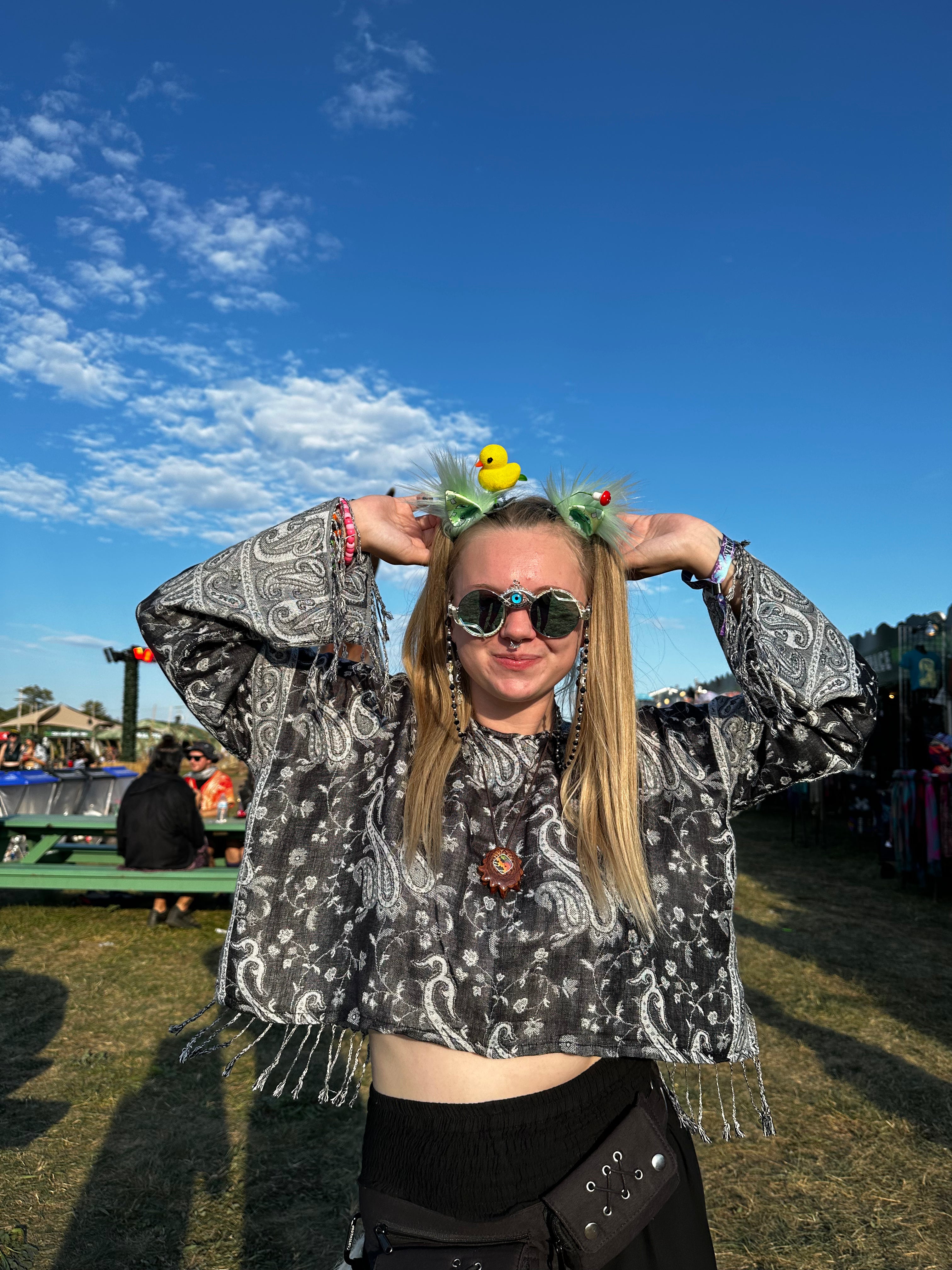 PASH LS CROP TOP - Black & Grey Paisley Print Long Sleeve Shirt for Women | Trendy Fall Fashion | Perfect for Casual Outings, Date Nights & Music Festivals