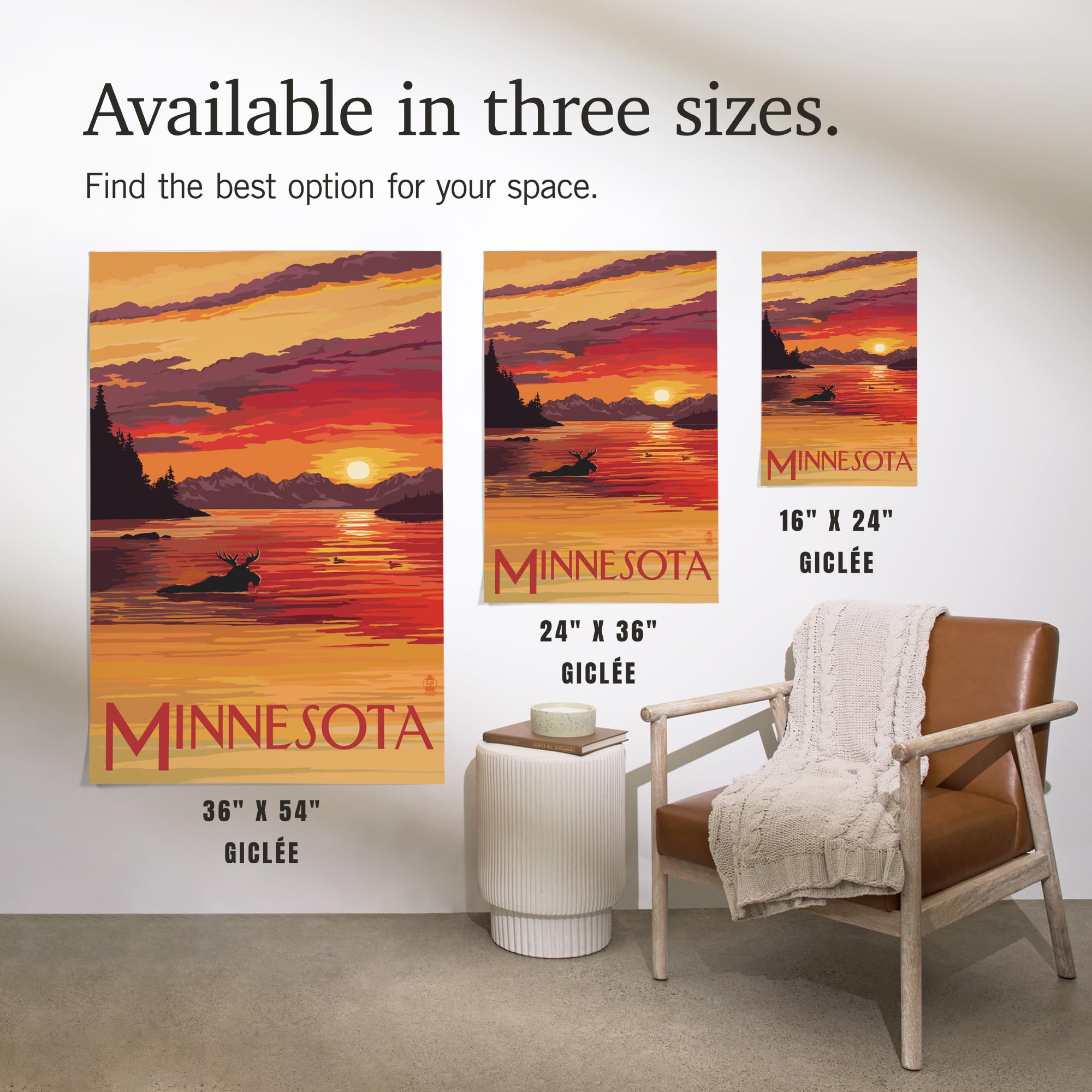 Lantern Press 16x24 Inch Giclee Art Print - Minnesota Moose Swimming in Lake Wildlife Wall Decor | Perfect for Living Room, Bedroom & Cabin Decor