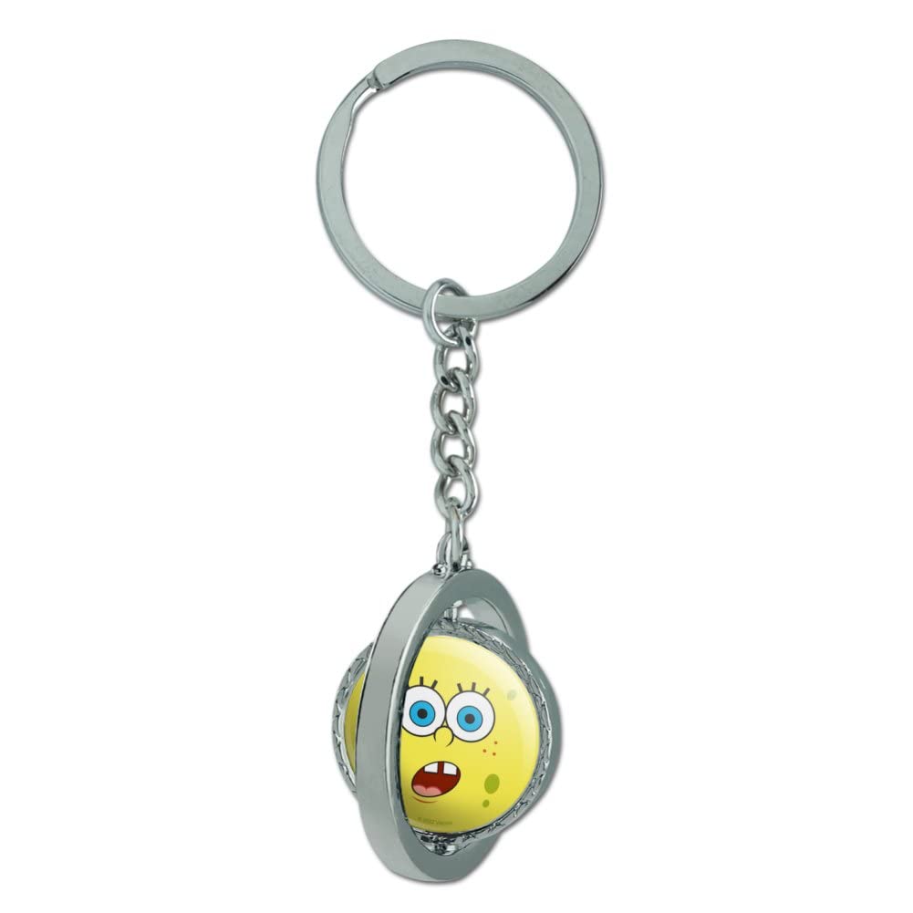 SpongeBob SquarePants Surprise Face Spinning Keychain - Chrome Plated Metal Carabiner Keyring for Backpacks, Gifts & Collectibles