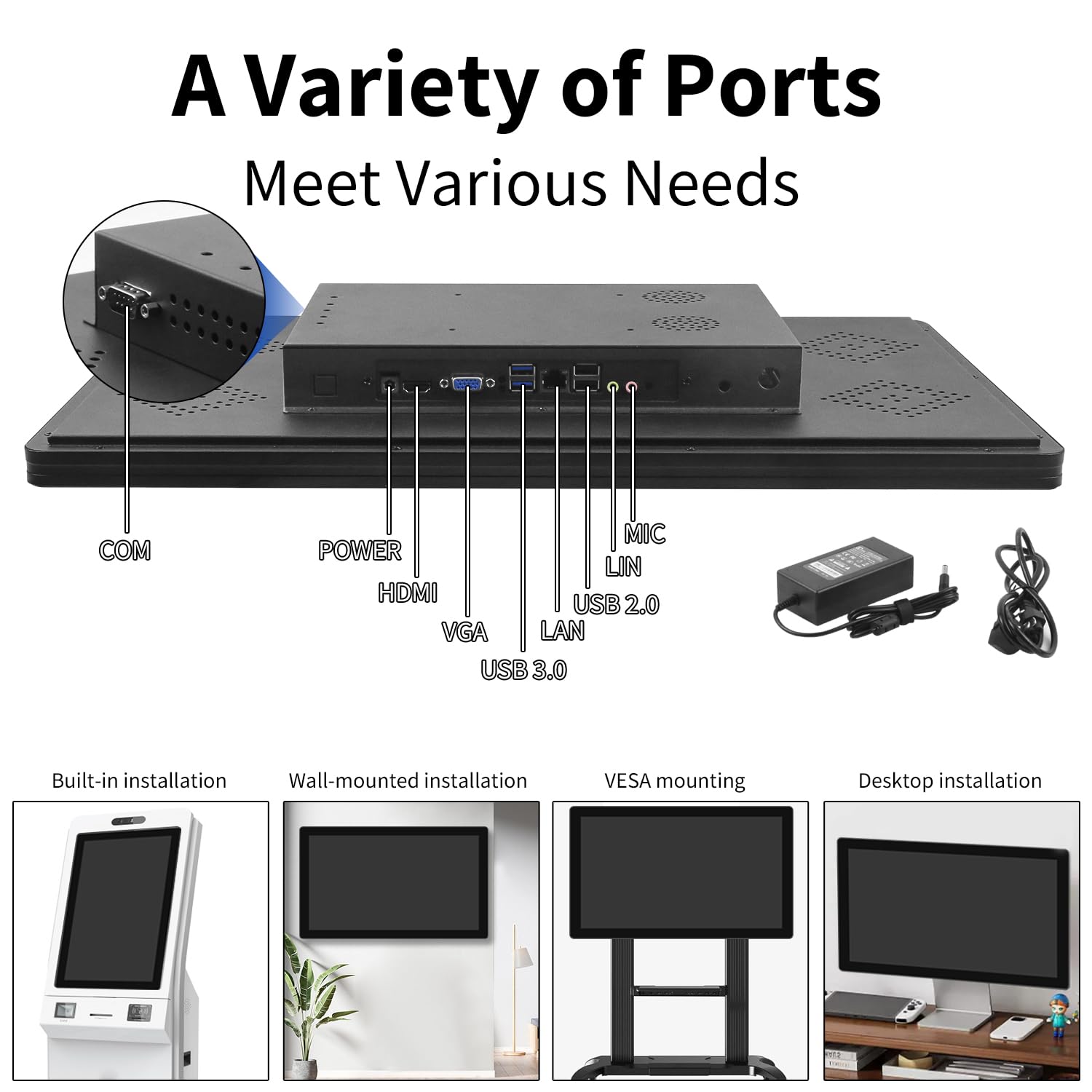 15.6 Inch Industrial Touch Screen Monitor - 10-Point Multi-Touch, 1920x1080 FHD, HDMI/VGA/USB, Built-in Speakers, VESA Mount - Perfect for POI/POS/Kiosk/Automation in Retail, Restaurants & Self-Service Terminals