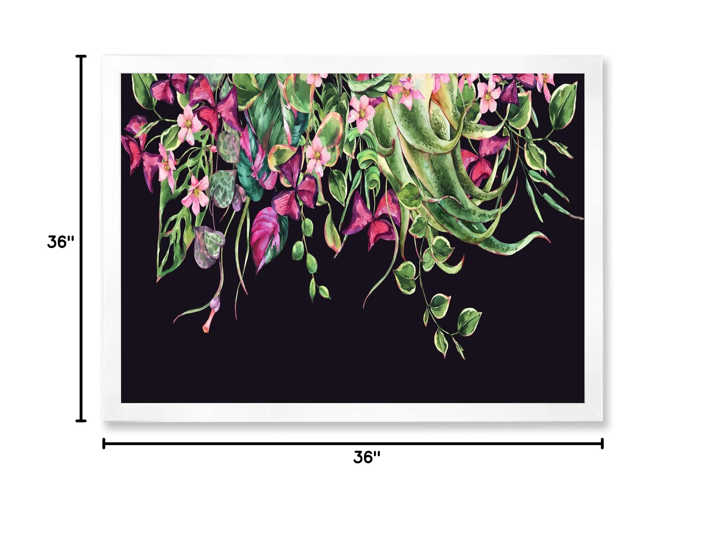 DesignQ Floral Tropical Leaves Om Black Farmhouse Framed Wall Art - Modern Botanical Decor for Living Room, Bedroom & Office