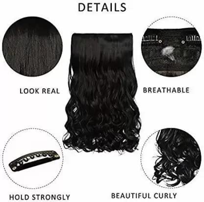 SONIYA ENTERPRISES 5-Pack Black Curly Synthetic Hair Extensions for Women & Girls - Instant Length & Volume Boost | Perfect for Parties, Cosplay & Daily Styling