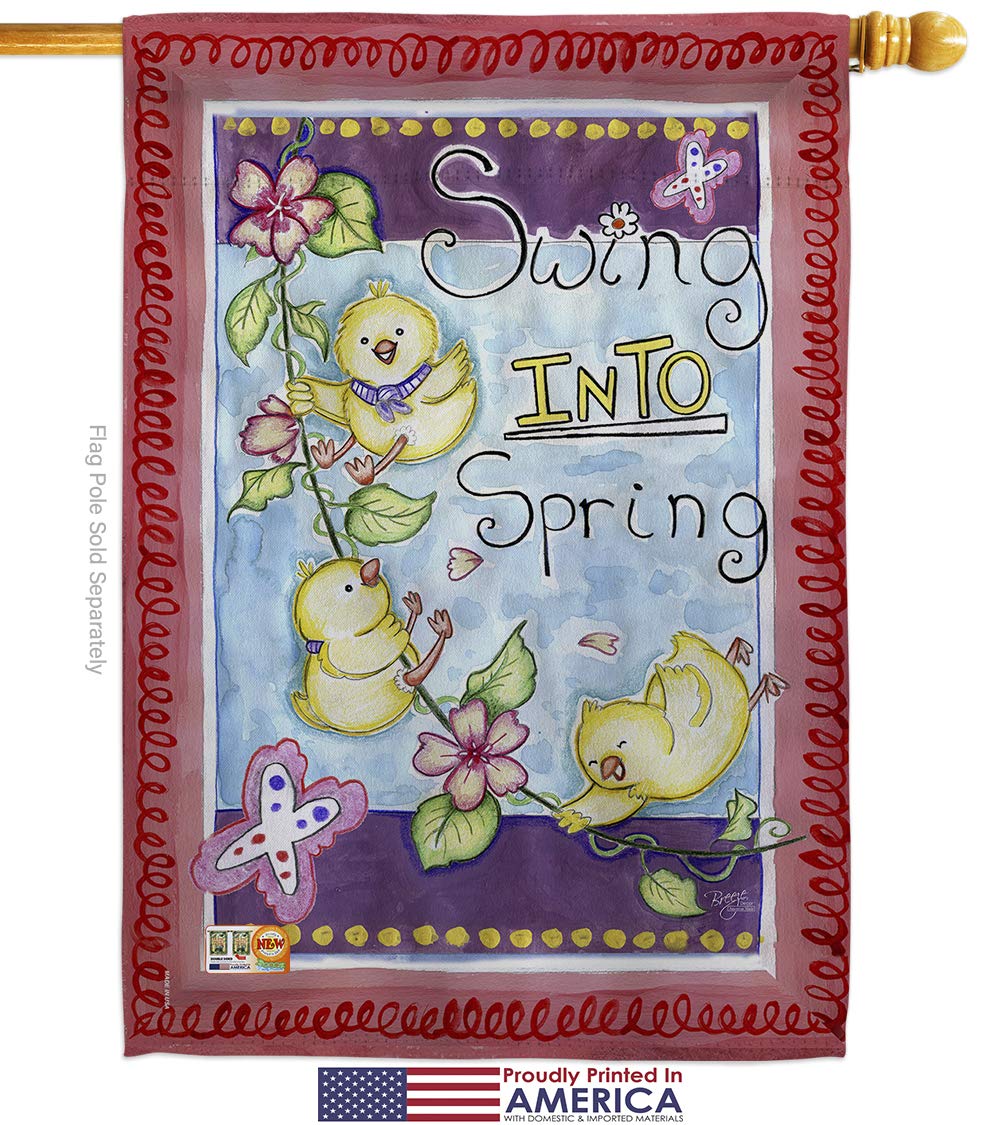 Spring Wildlife House Flag - Flamingo Hummingbird Cardinal Peacock Design | 28x40 Inch Decorative Yard Banner | Made in USA | Perfect for Spring Decor, Garden Parties & Outdoor Celebrations
