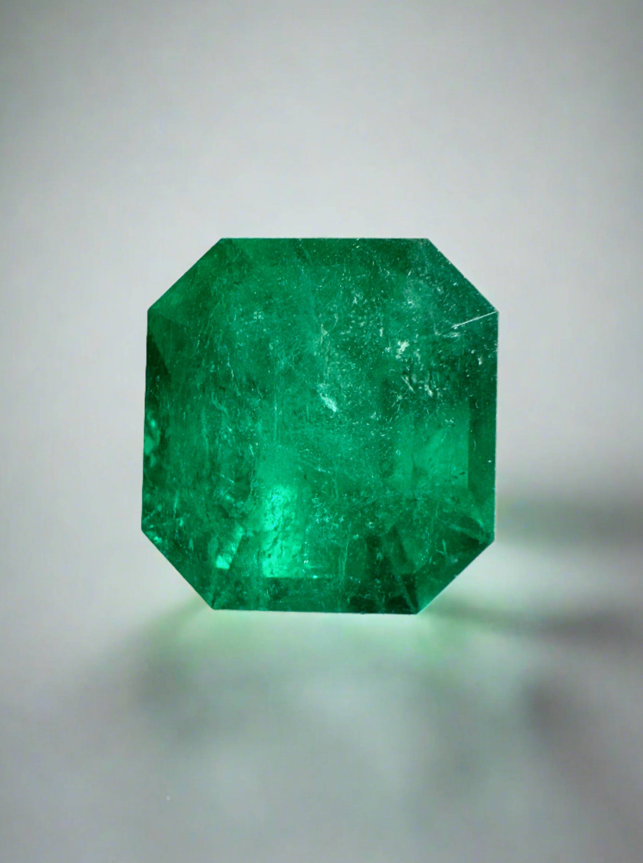 3.33 Carat Vivid Muzo Colombian Emerald Asscher Cut Gemstone - 9x8.5mm Clipped Corners for Engagement Rings & Luxury Jewelry