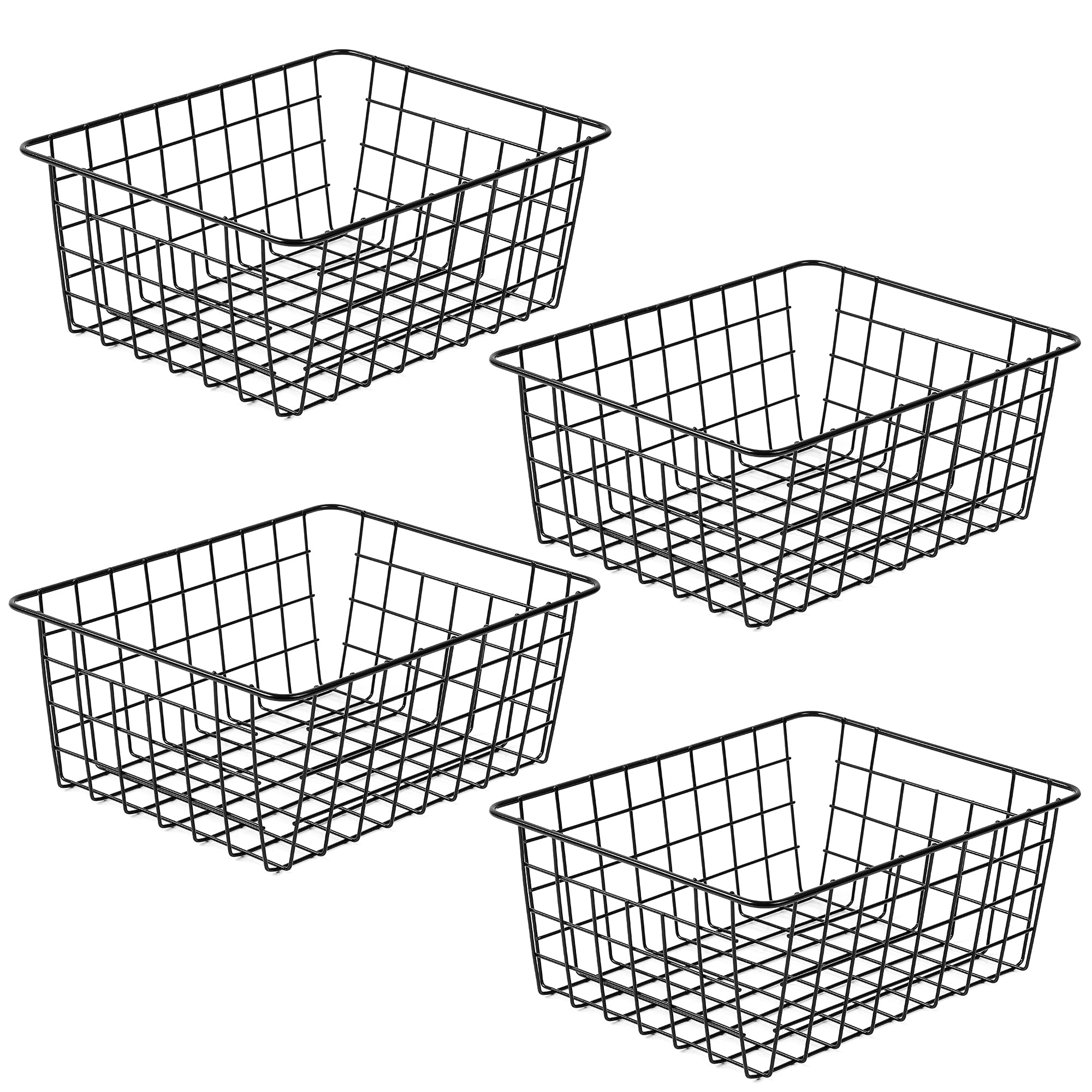123tome Iron Storage Basket (Black) - 4-Pack Metal Wire Grid Organizer Bins for Home & Kitchen | Perfect for Pantry, Bathroom, Office & Closet Organization