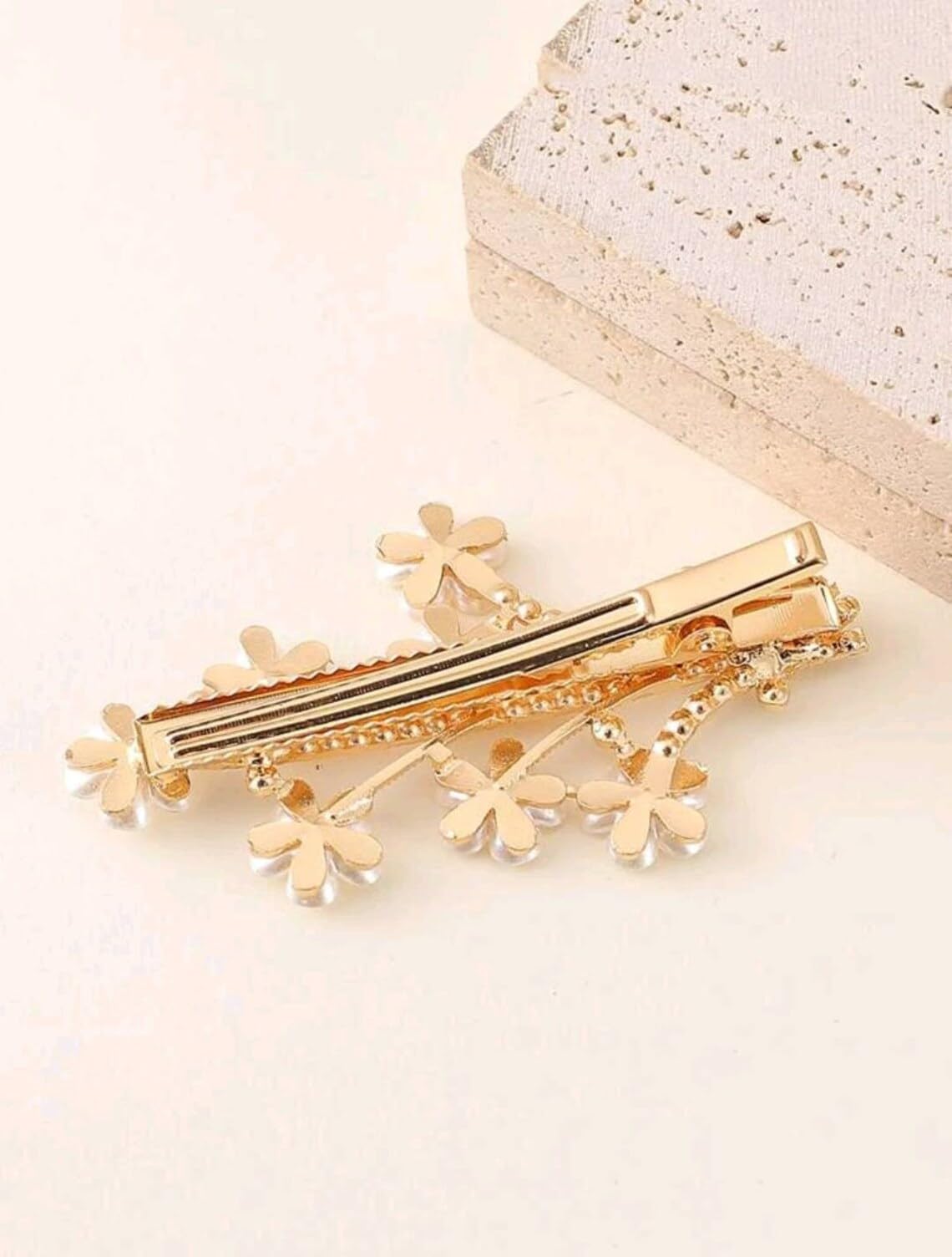 DENICRAAS Pearl Hair Claw Clips - Strong Hold Non-Slip Hair Clips for Women, Champagne Gold Hair Accessories for Thick or Thin Hair (2 Pack) - Perfect for Daily Use, Birthday Gifts & Special Occasions