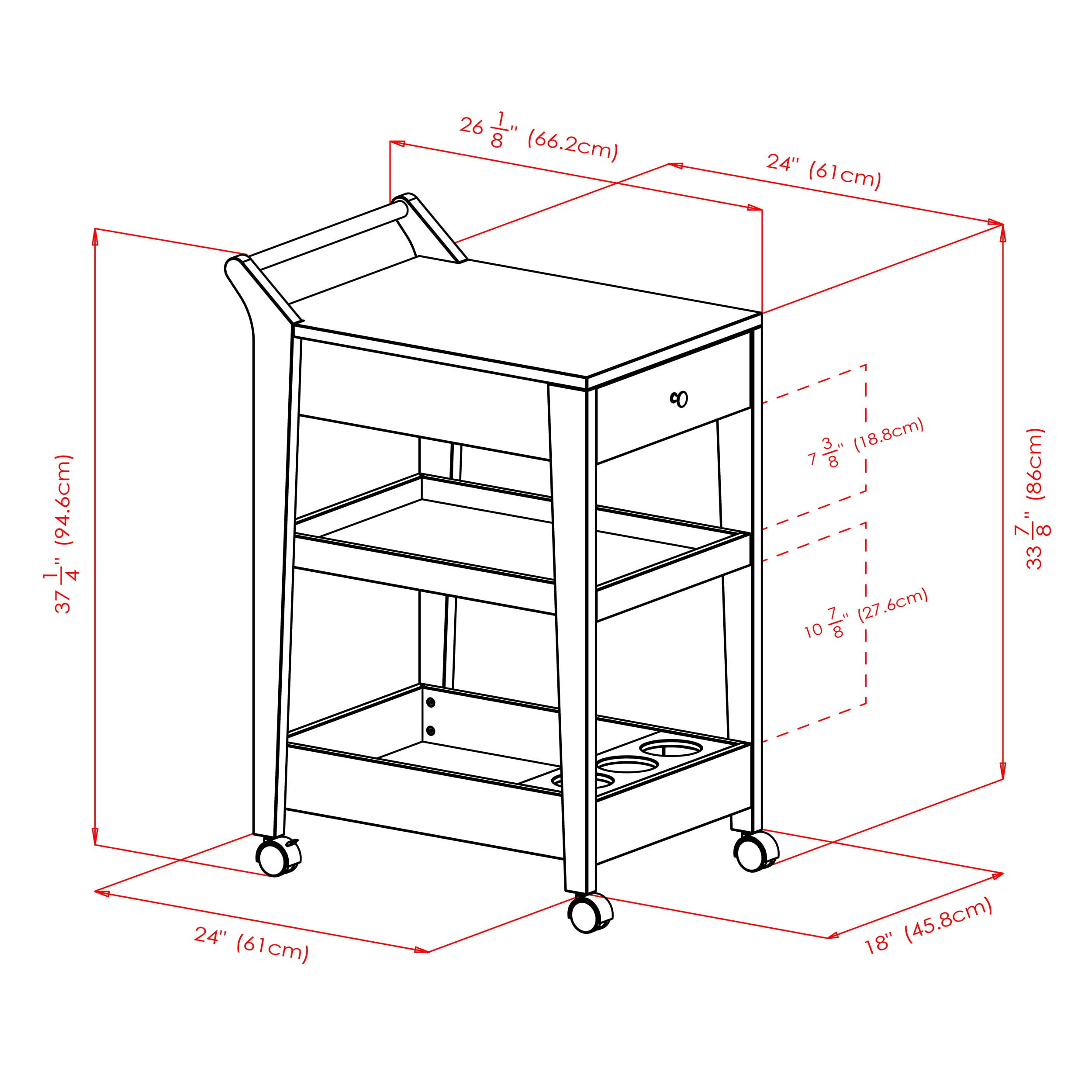 Winsome Wood Jeston Entertainment Cart with Wheels - Espresso Finish TV Stand, Rolling Media Console for Living Room, Bedroom, or Home Theater Organization
