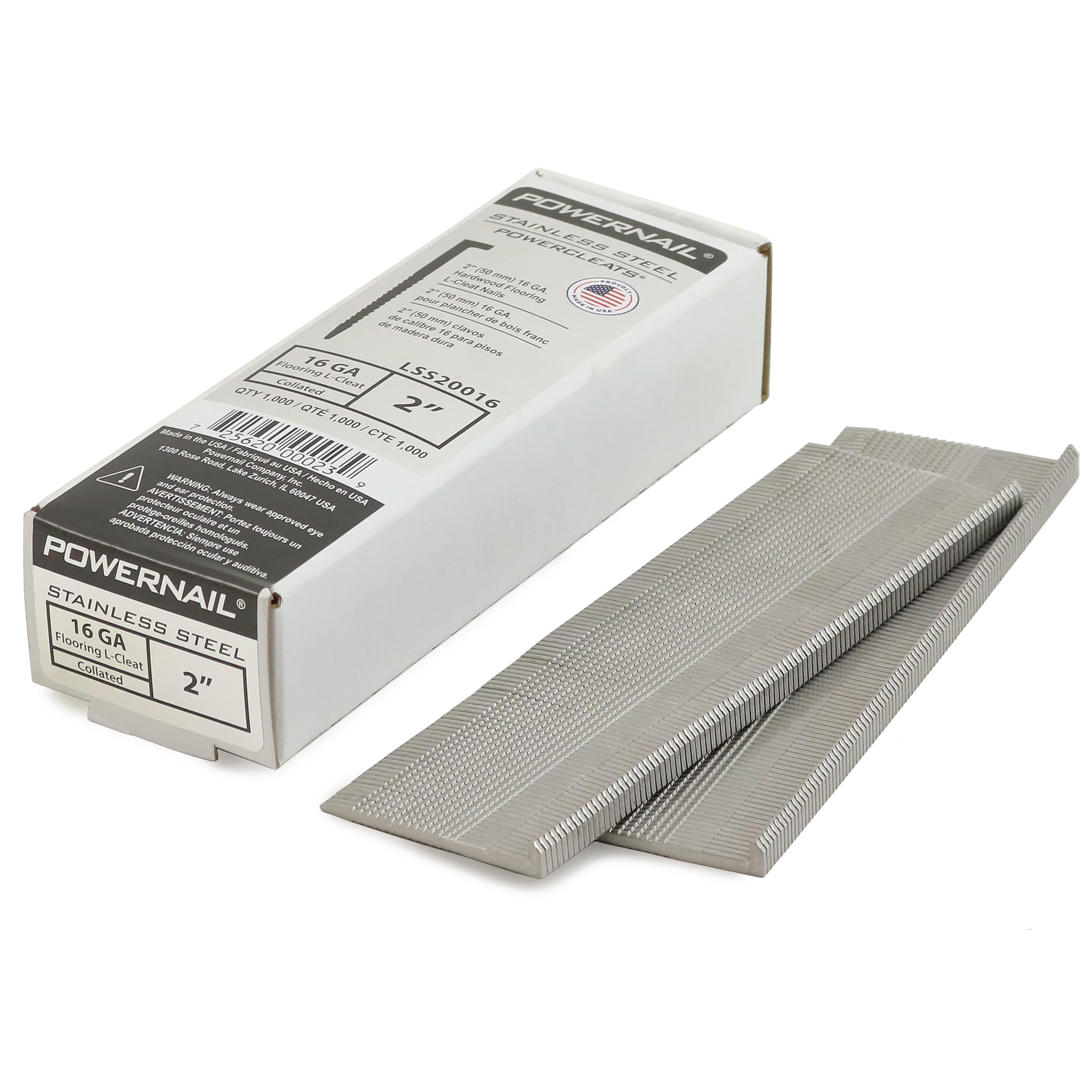 Powernail LSS20016 16 Gauge 2 Inch Stainless Steel L-Cleat Flooring Nails (1000 Count) - Perfect for Hardwood Floor Installation, Decking & Subfloor Projects