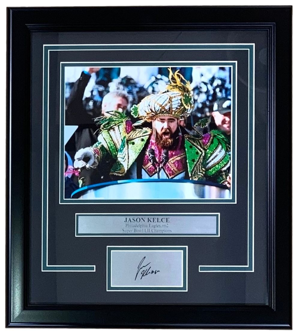 Jason Kelce Autographed 8x10 Framed Photo - Philadelphia Eagles Memorabilia with Laser Engraved Signature - Perfect for Sports Fans, Man Cave Decor, and Eagles Collectors