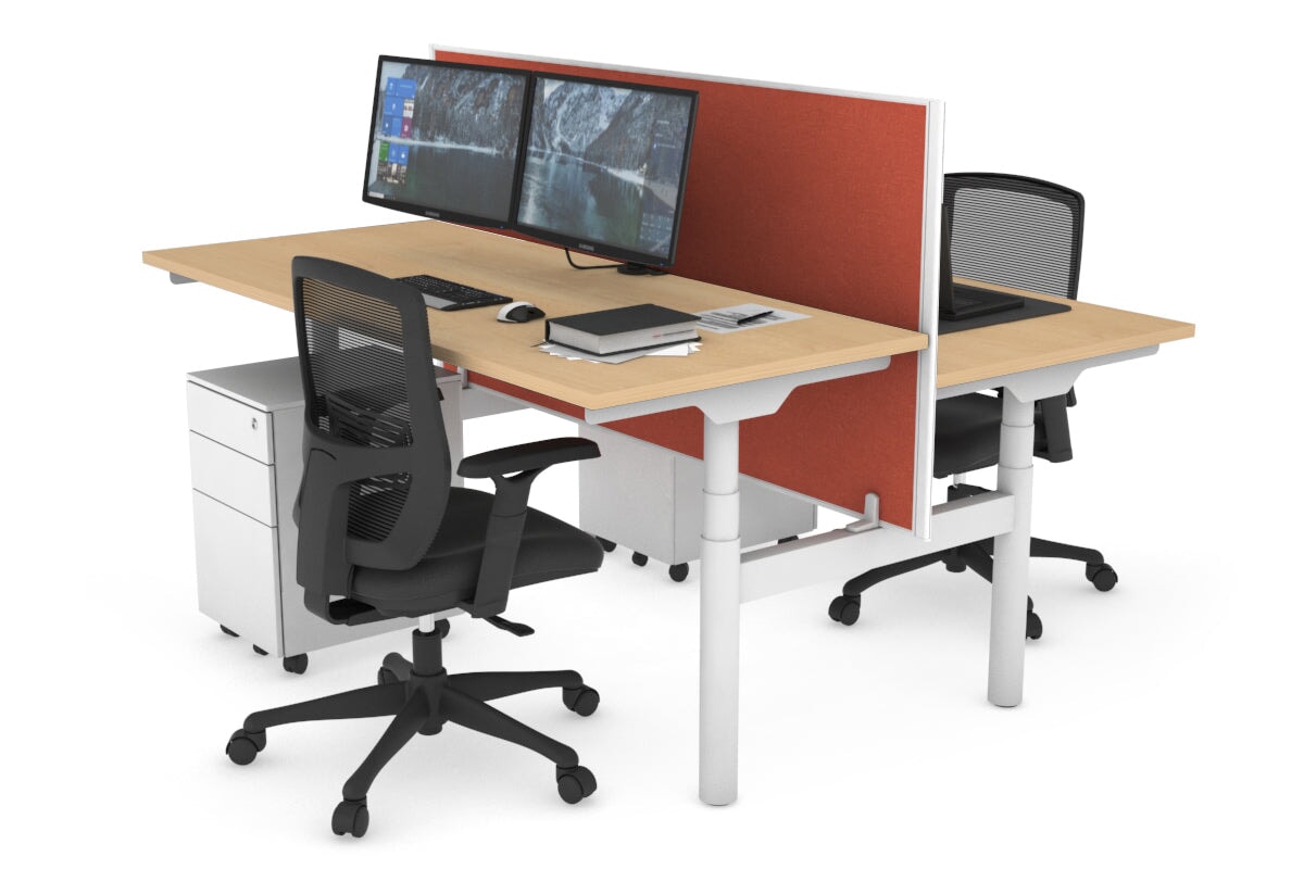 Flexi Premium Height Adjustable 2-Person H Bench Workstation - White Frame [1600L x 700W] - Ergonomic Office & Home Workspace Solution for Collaborative Teams & Remote Workers