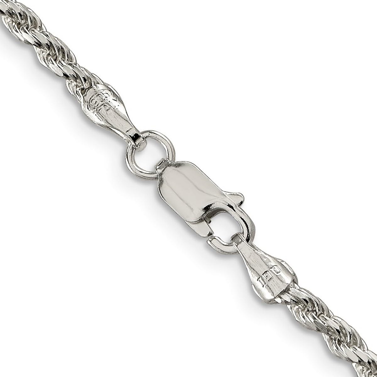 925 Sterling Silver D-Cut Rope Chain Necklace for Women & Men - Adjustable Lengths 16