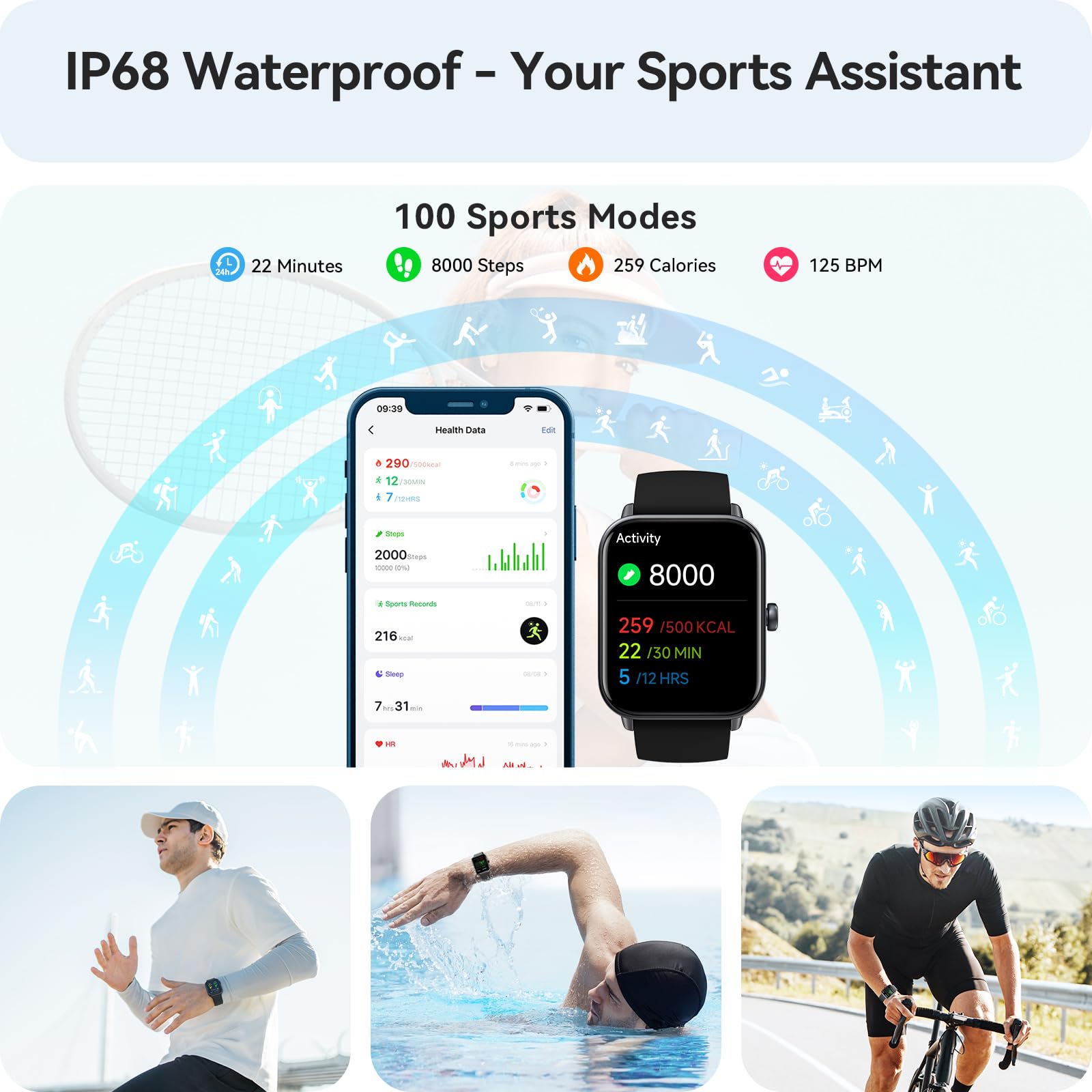Gydom Smart Watch for Women & Men - Fitness Tracker with Heart Rate Monitor, Sleep Tracking, Waterproof Activity Watch Compatible with Android & iPhone - Perfect for Running, Swimming & Daily Use (Black + White)