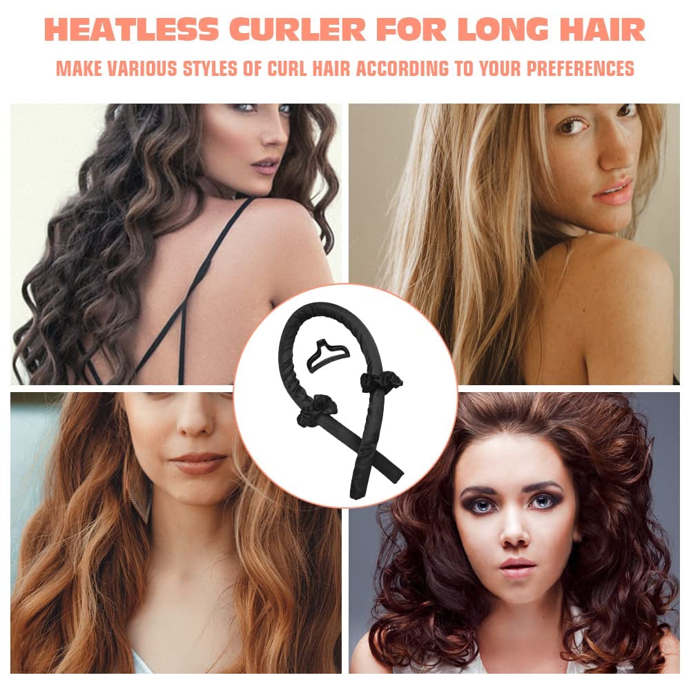 VENTWILLA Heatless Hair Curler Set for Women - No Heat Silk Satin Hair Rollers & Headband for Long Hair - Soft Foam Curling Rod Accessories (Dark Pink) | Overnight Curls, Beach Waves & Special Occasion Hairstyles