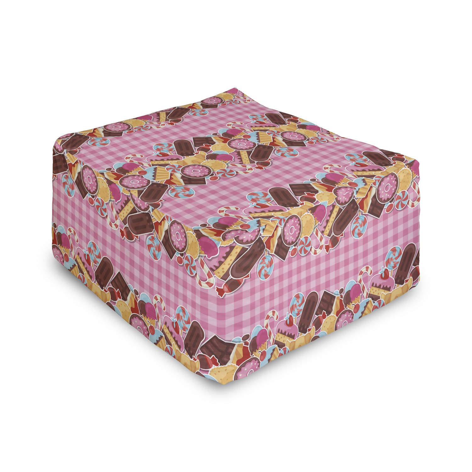 Ambesonne Sweets Rectangle Pouf Ottoman - Candy Cookie Sugar Lollipop Cake Ice Cream Print Foot Stool with Removable Cover, 25
