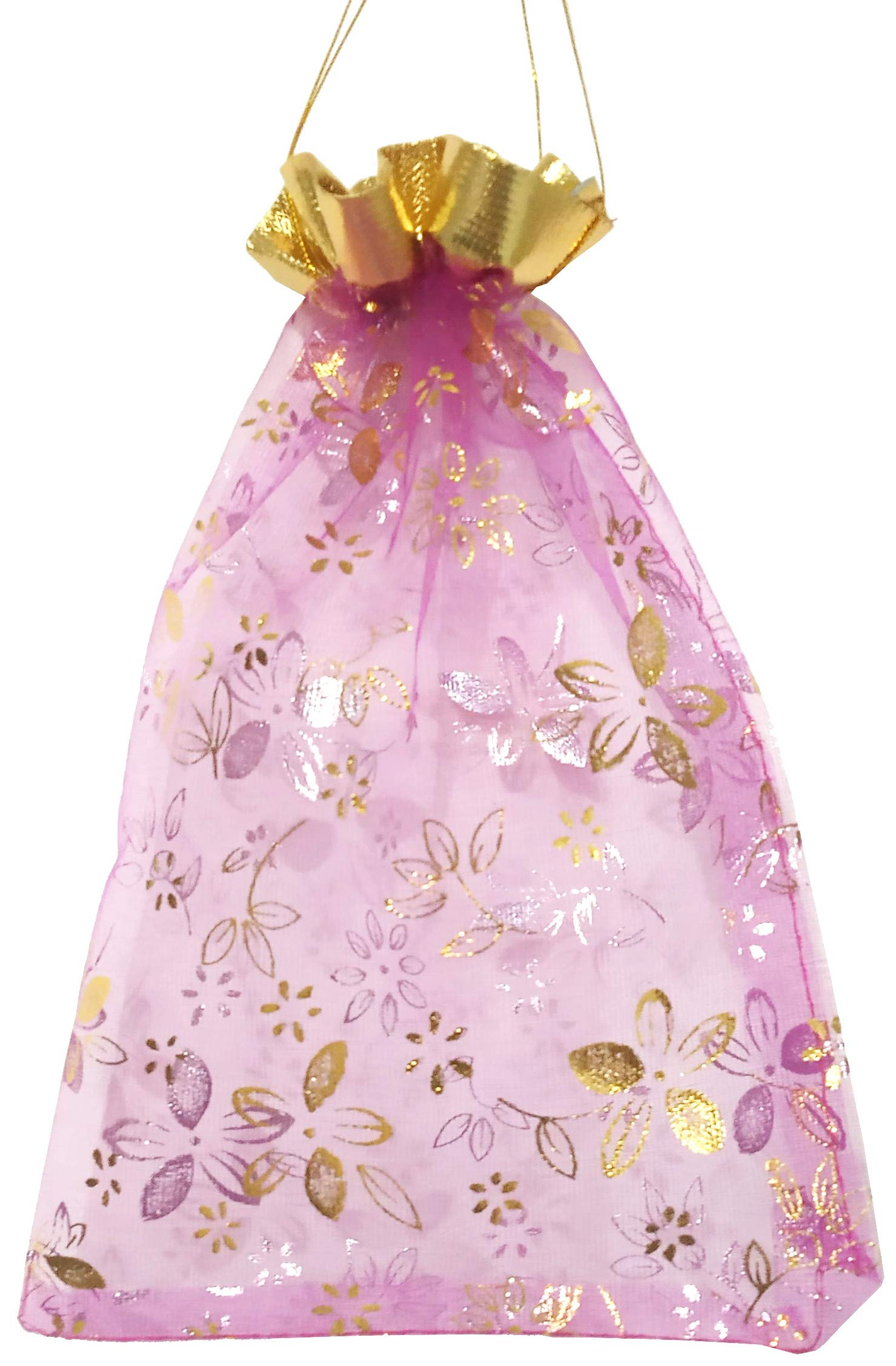 Purpledip Polyester Net Brocade Gift Pouch - Fuschia Rani Pink, 9 Inches (Pack of 10) - Elegant Potli Bags for Wedding Favors, Party Gifts & Jewelry Storage (12081B)