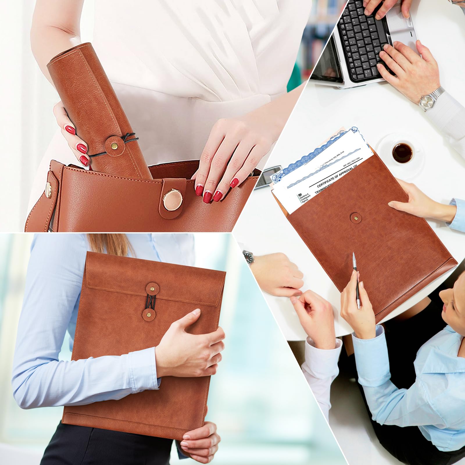 Premium Brown PU Leather File Folders - Letter Size Document Organizer with Secure String Tie Closure | Ideal for Office, School & Business Professionals | Laptop Sleeve, Notebook Case & Portfolio Binder Alternative