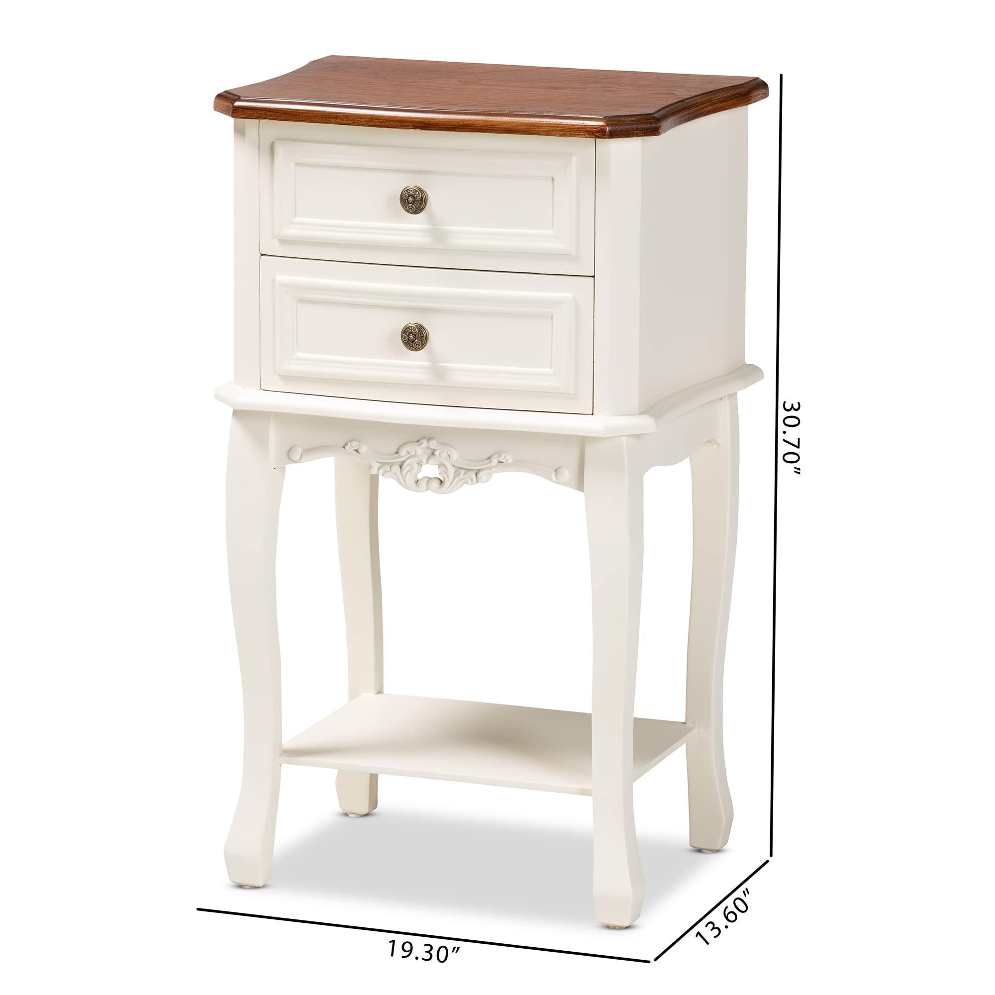 Baxton Studio Modern Nightstand with Drawer - White and Cherry Brown Finish for Bedroom Furniture and Home Decor