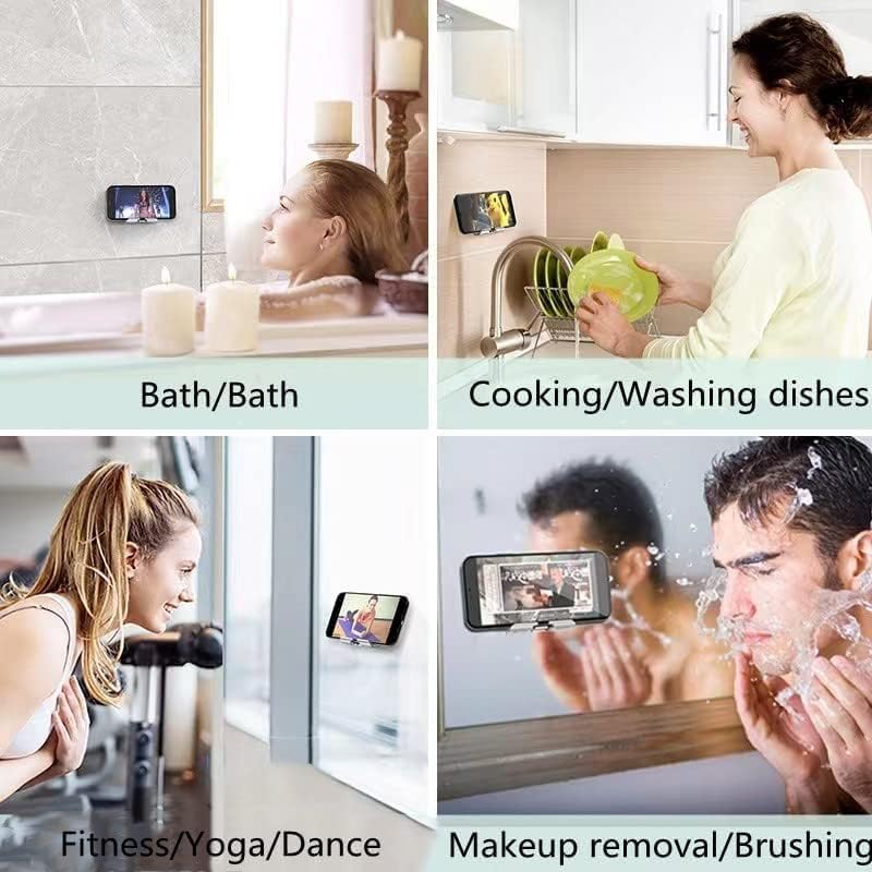 (1 Pack) White Wall Mount Phone Holder - Extendable Adjustable Cellphone Stand for Desk, Mirror, Bathroom, Bedroom, Kitchen & Office - Compatible with iPhone & All Smartphones/Tablets - Perfect for Hands-Free Viewing While Cooking, Working & Relaxing