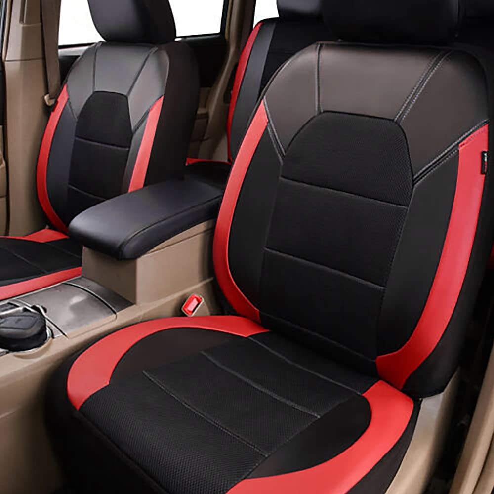 2020 Seat Tarraco Front Seat Cover - Premium PU Leather & Cloth Car Seat Protector - Comfortable & Durable Auto Accessories for Driving & Road Trips - Red