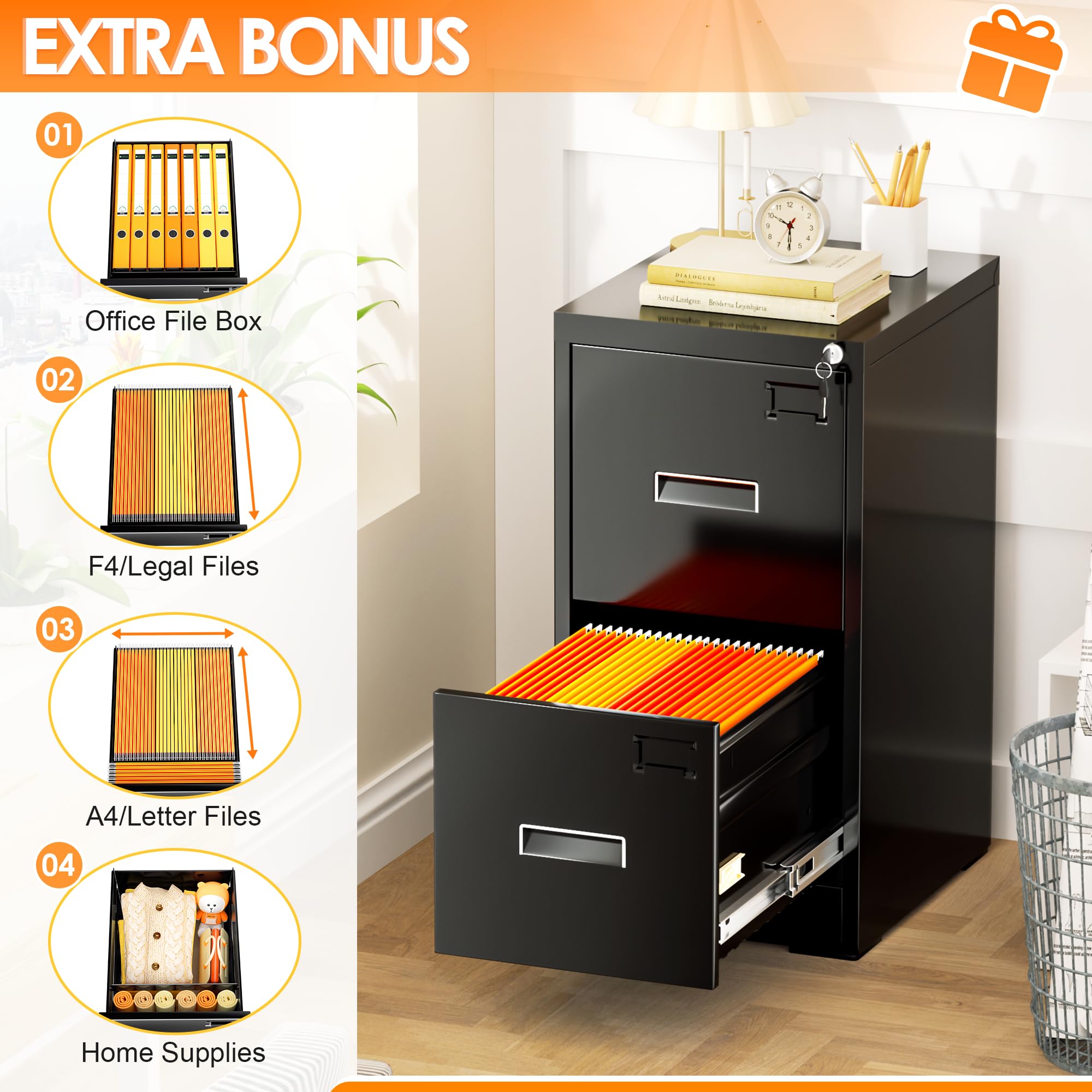 INTERGREAT 2-Drawer Locking File Cabinet, 18