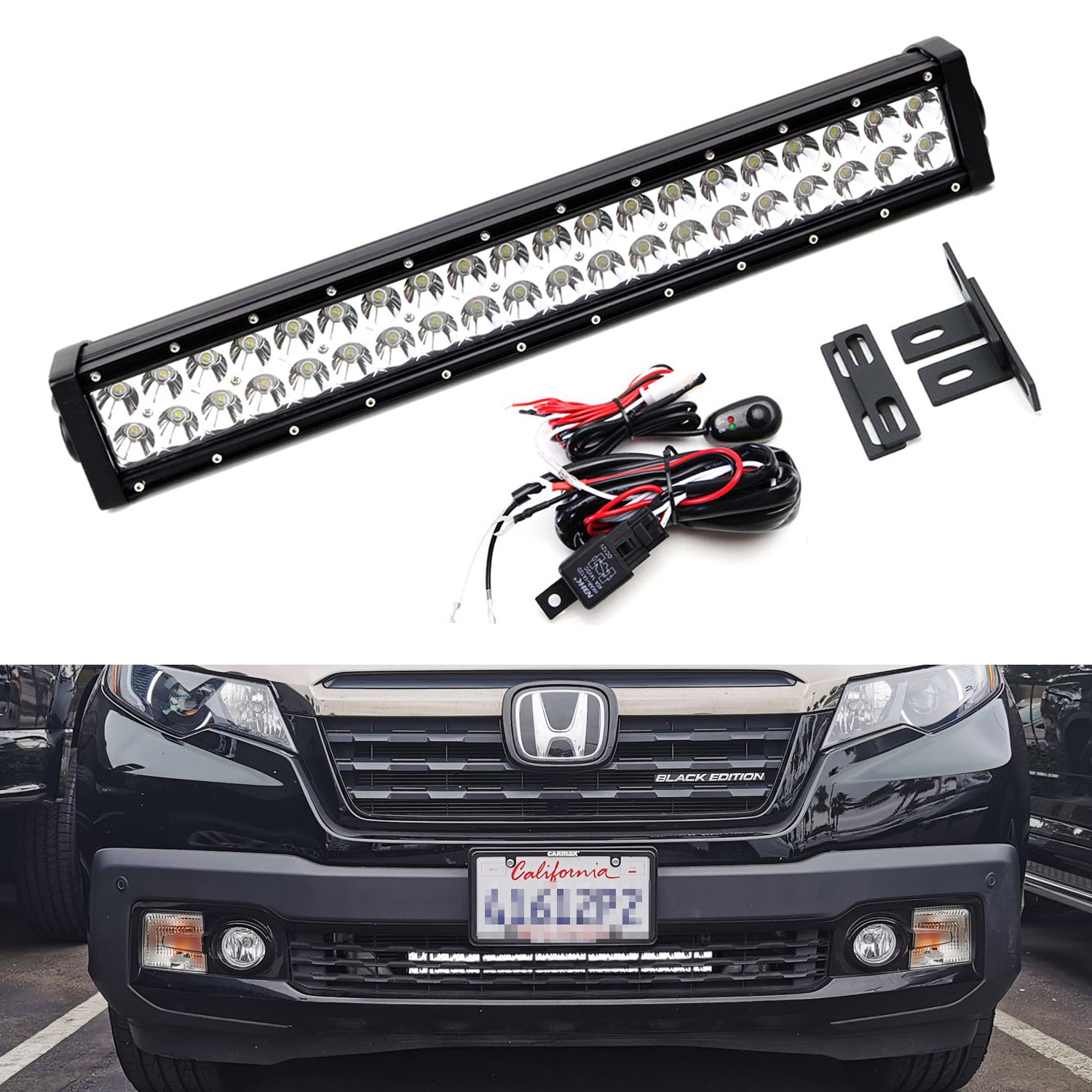 120W LED Light Bar with Behind Grille Mounts & Wiring Kit - Compatible with 2017+ Honda Ridgeline - Off-Road Lighting for Trucks, ATVs & Night Driving