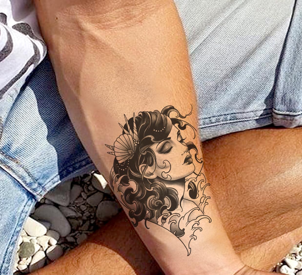 Waterproof Temporary Tattoo Stickers for Men & Women - 3D Realistic Flowers, Butterflies, Stars, Angels, Wolves & Armband Designs (21x15cm) | Perfect for Parties, Halloween, Cosplay & Body Art | KT-054