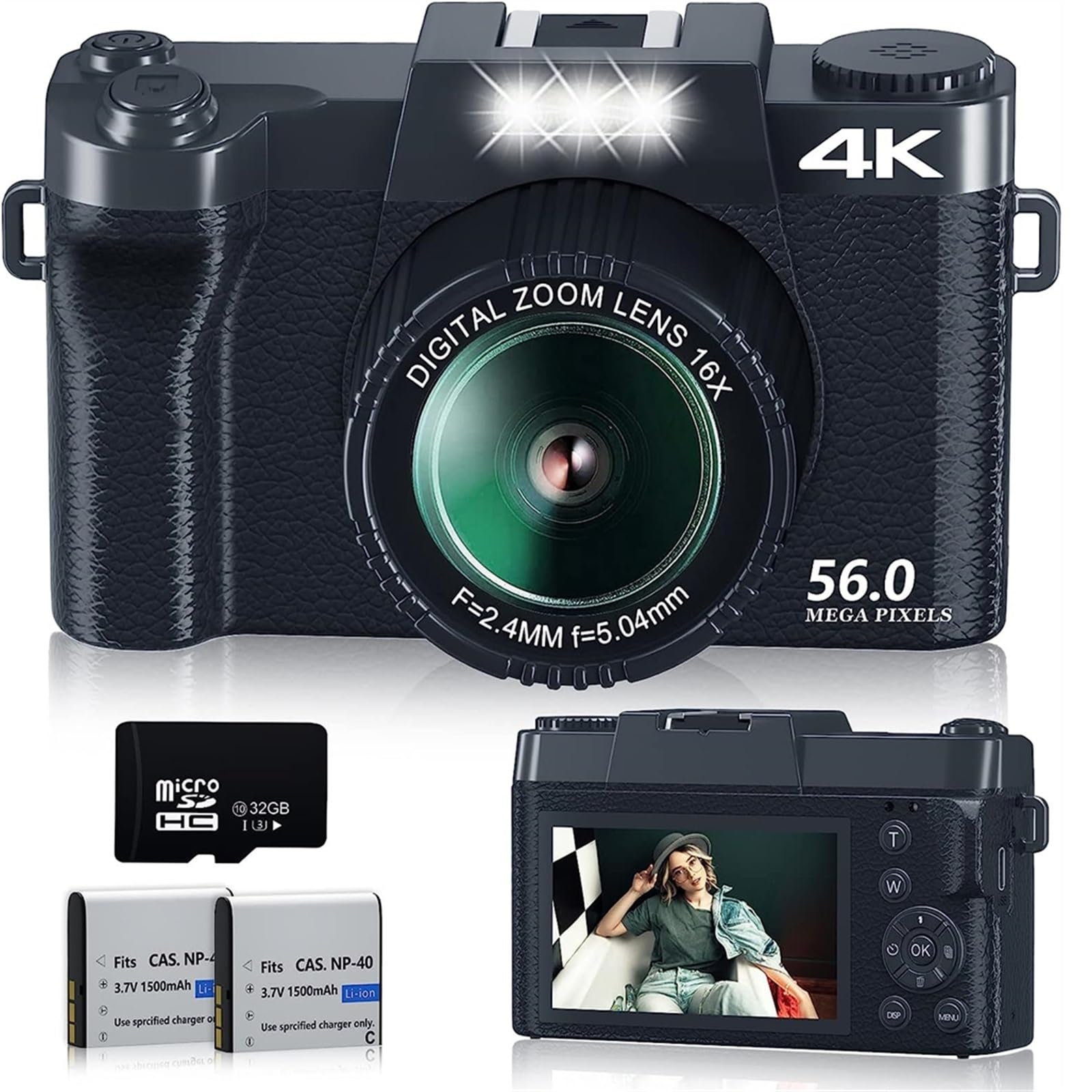**MZZYG 56MP 4K Digital Camera with Auto Focus, WiFi & 3