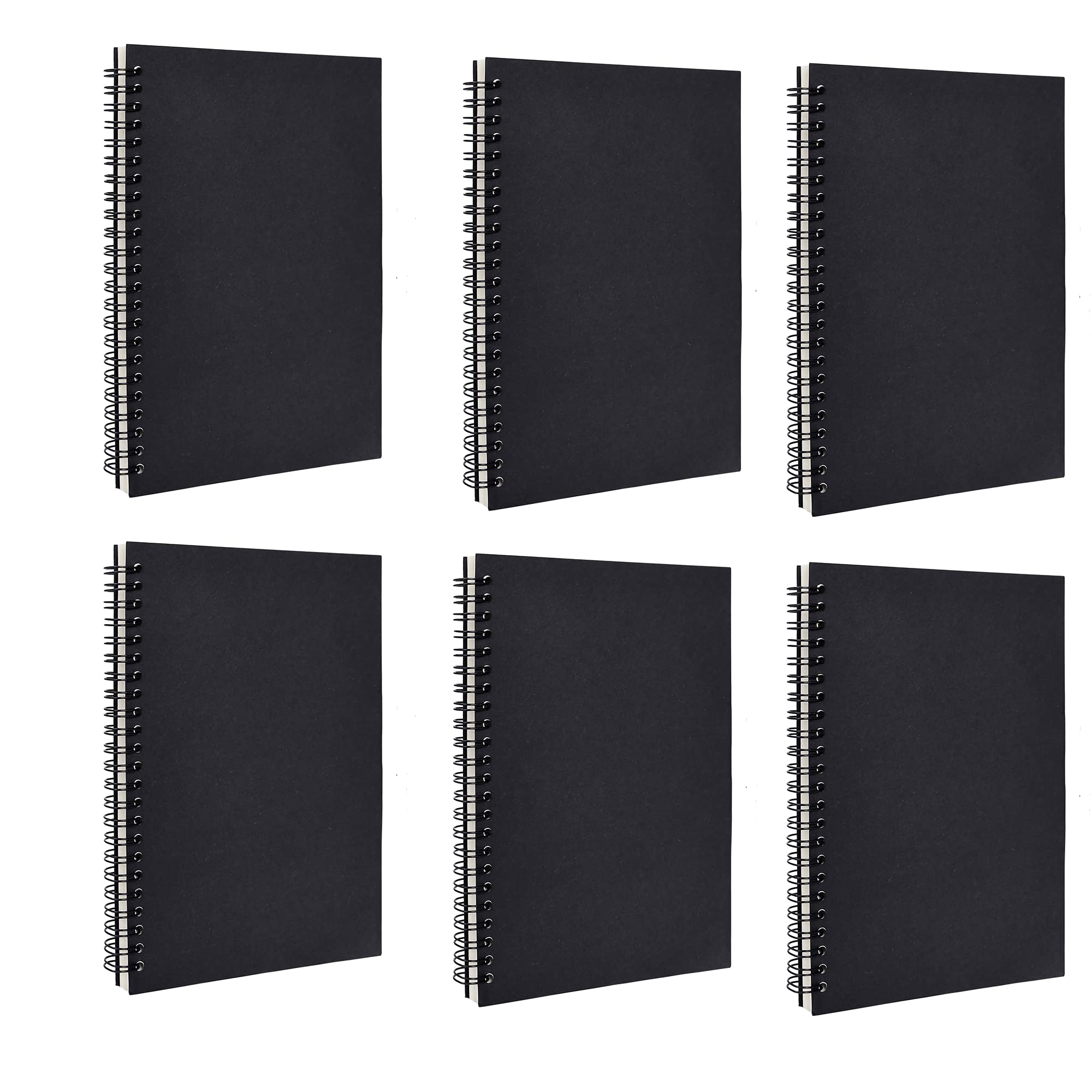Gasuuo 5x8 Inch A5 Spiral Notebook, College Ruled Lined Pages - 6 Pack Soft Cover Journals for School, Office & Work (60 Sheets/120 Pages, Black) - Perfect for Note Taking, Journaling & Study Supplies