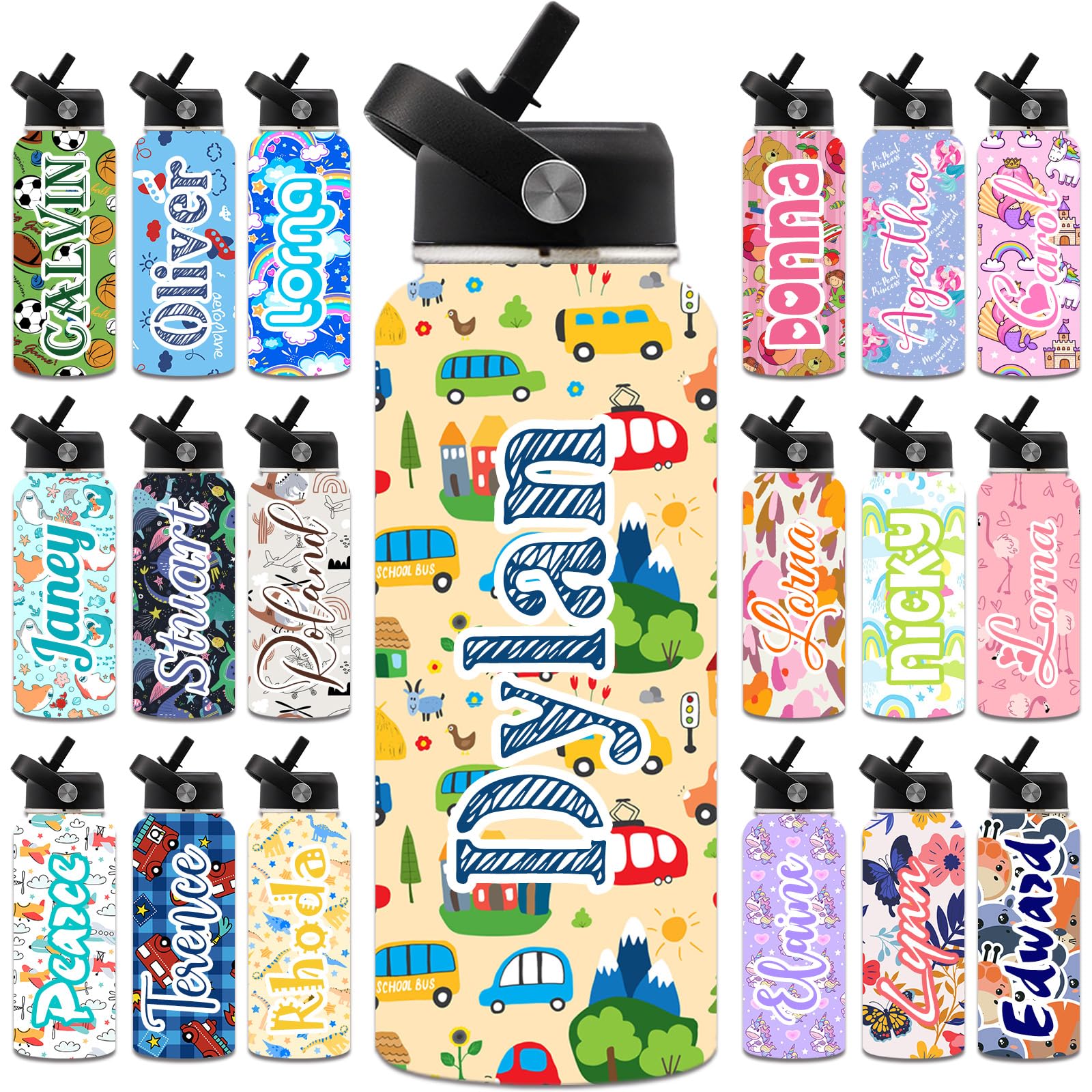Customized 32oz Insulated Stainless Steel Water Bottle with Straw - Personalized Name Water Bottle for Kids, Girls & Boys - Perfect for School, Sports, Gym & Outdoor Activities