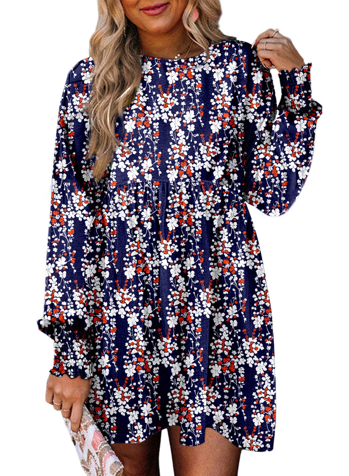Dokotoo Women's Floral Babydoll Mini Dress - Long Sleeve Boho Swing Dress for Spring Summer 2025 | Casual Outfit, Date Night, Beach Cover Up, Vacation Wear